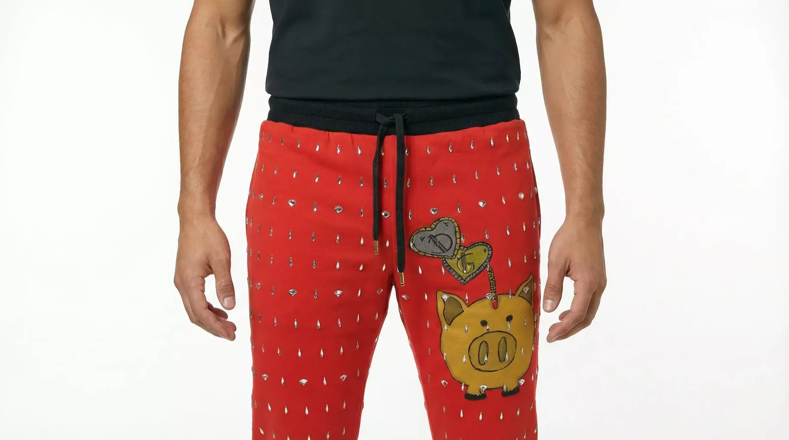 Red Crystal Joggers Piggy Bank Print - Red / IT48 | M