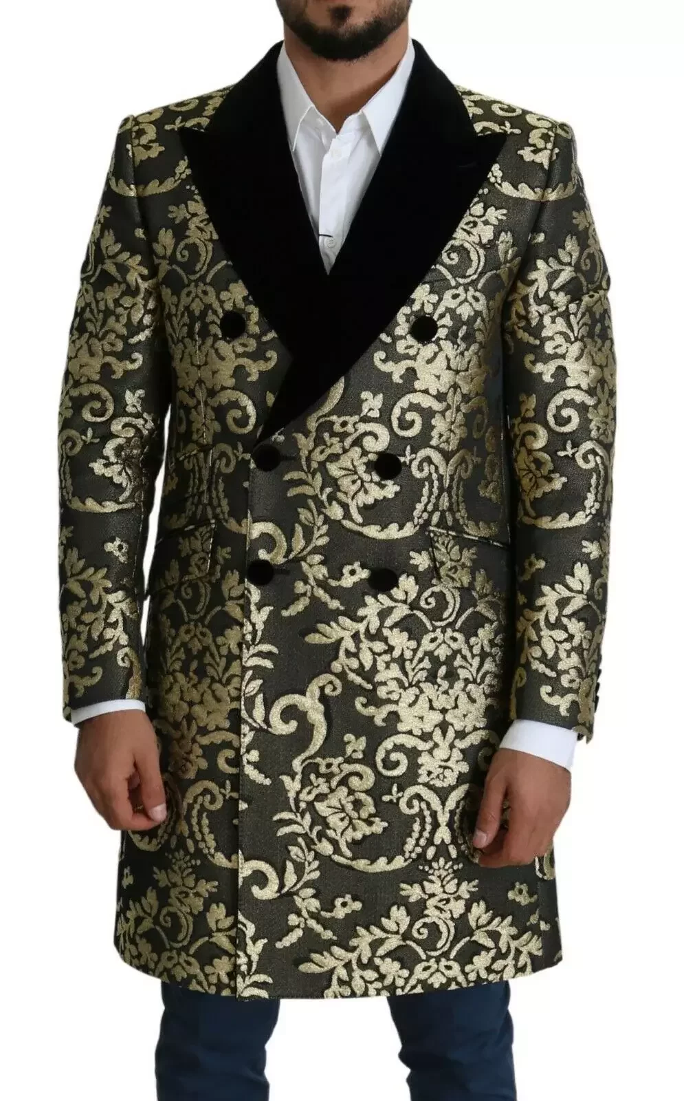 Brocade Double Breasted Coat Gold and Black - Gold Black / IT46 | S