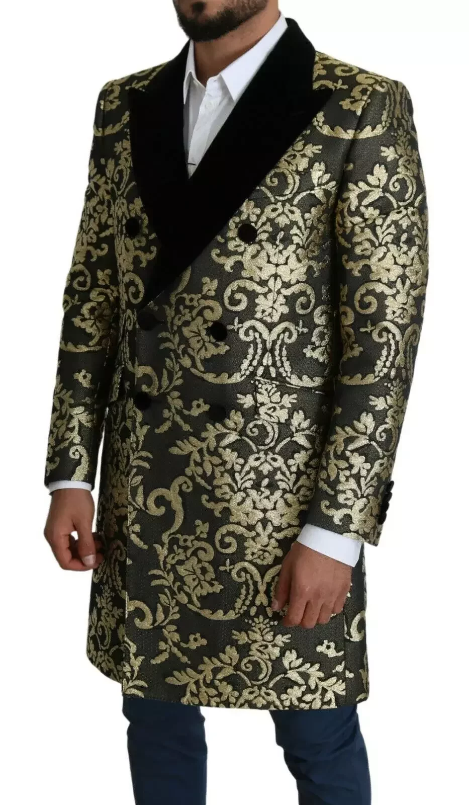 Brocade Double Breasted Coat Gold and Black - Gold Black / IT46 | S
