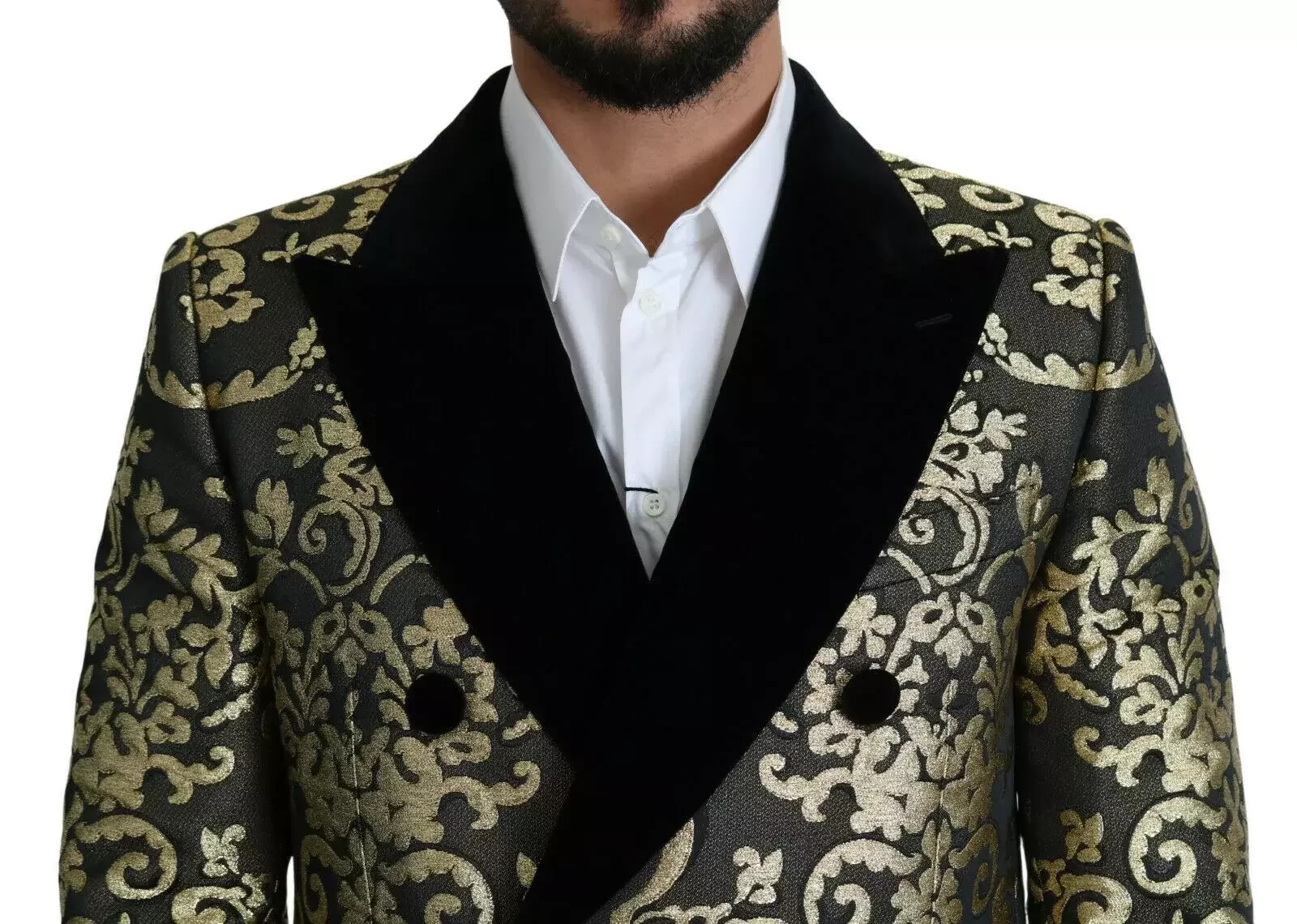 Brocade Double Breasted Coat Gold and Black - Gold Black / IT46 | S