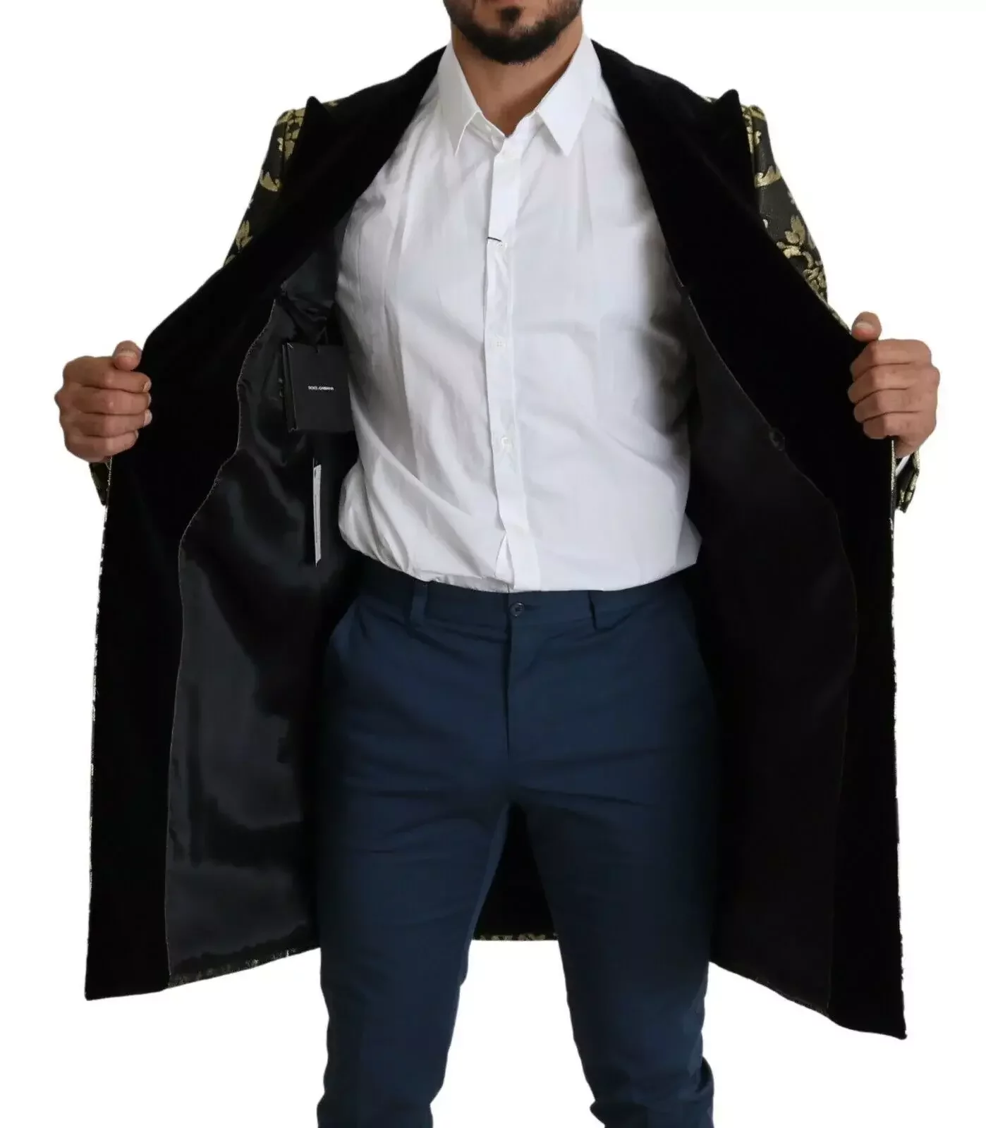 Brocade Double Breasted Coat Gold and Black - Gold Black / IT46 | S