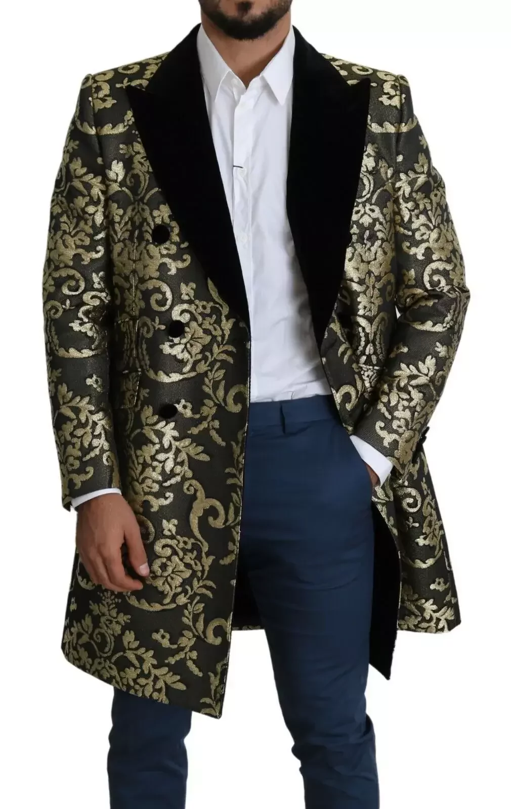 Brocade Double Breasted Coat Gold and Black - Gold Black / IT46 | S
