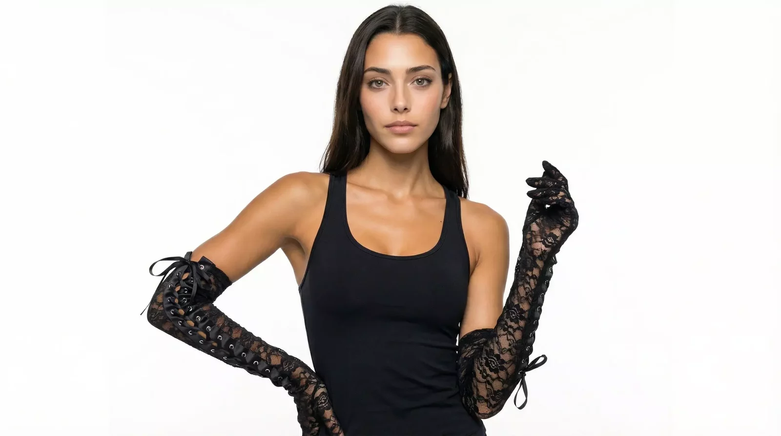Lace Long Gloves ModelLace - Black / 7.5|S