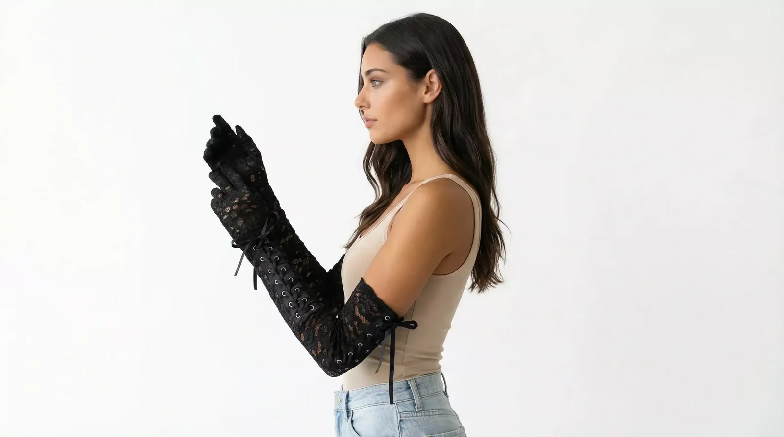 Lace Long Gloves ModelLace - Black / 7.5|S