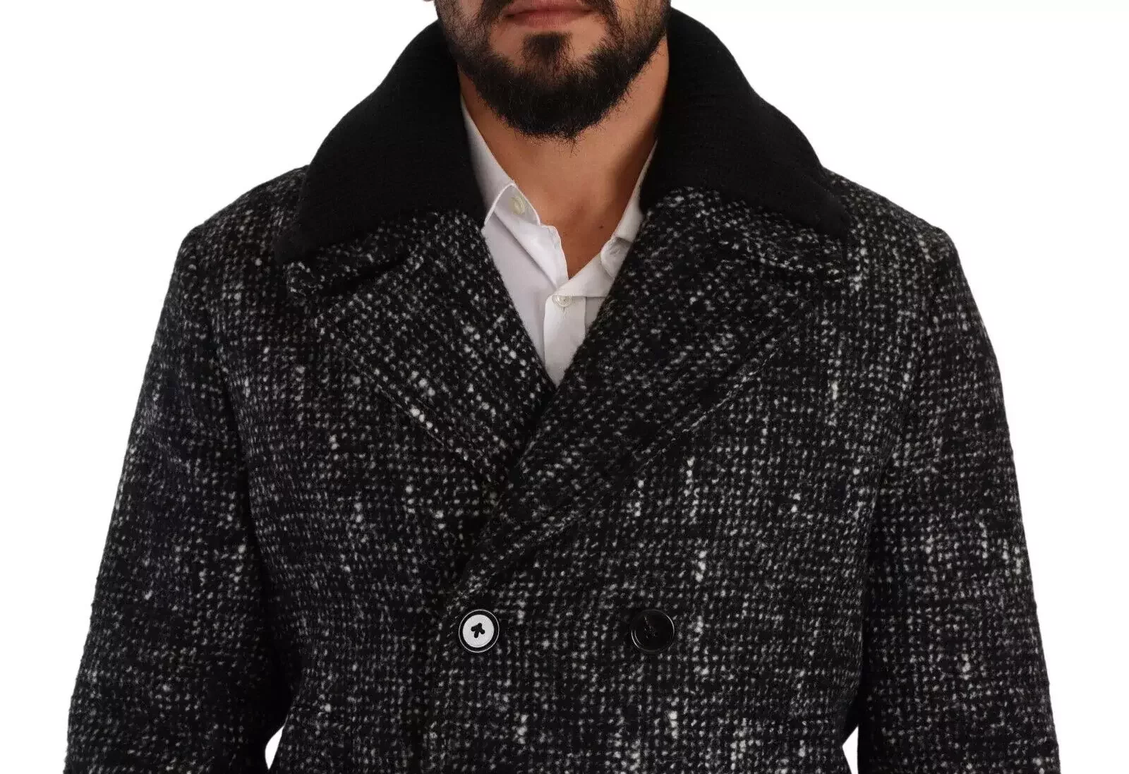 Double Breasted Peacoat BlackWhite Tweed - Black and Gray / IT48 | M