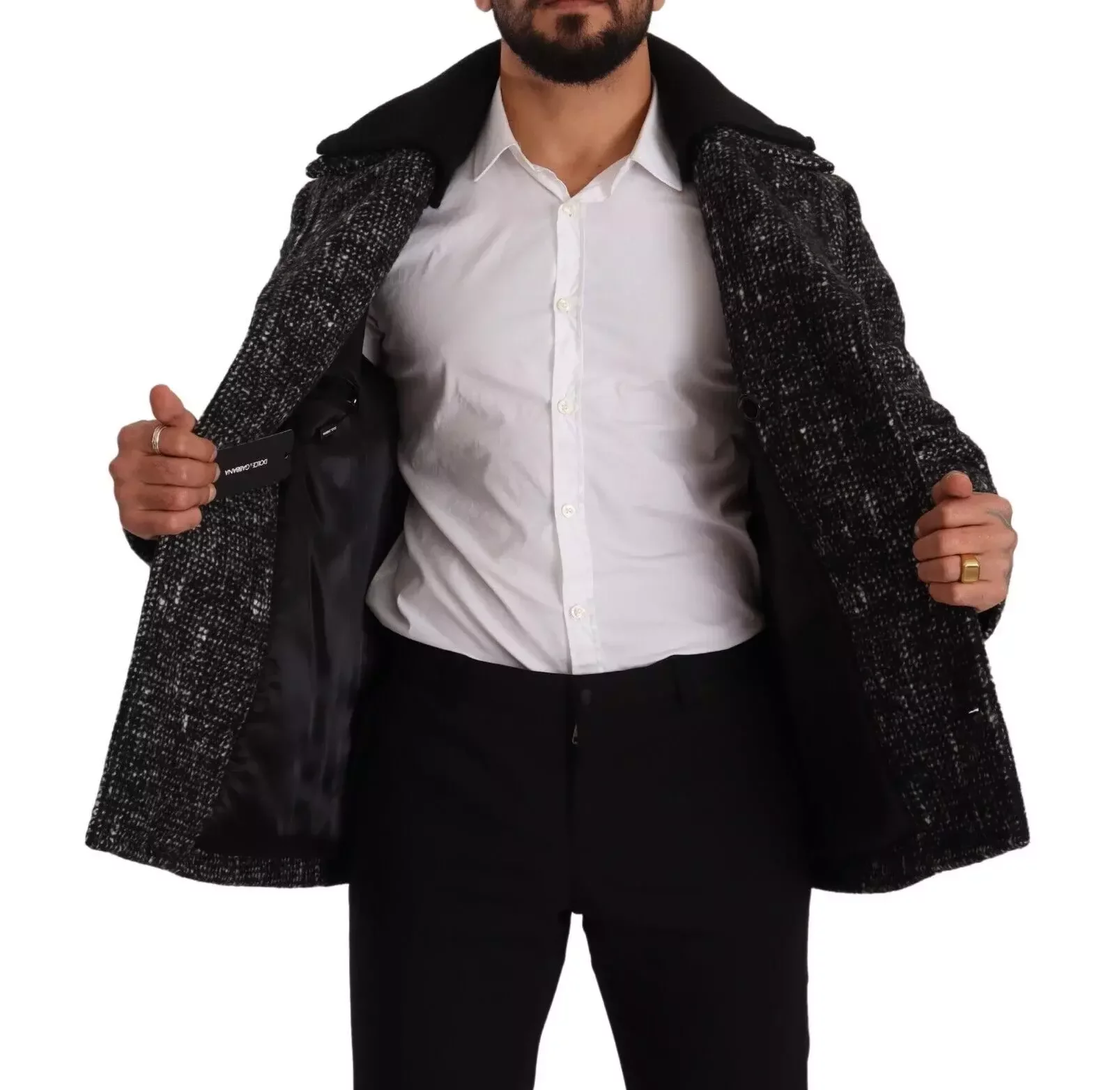 Double Breasted Peacoat BlackWhite Tweed - Black and Gray / IT48 | M
