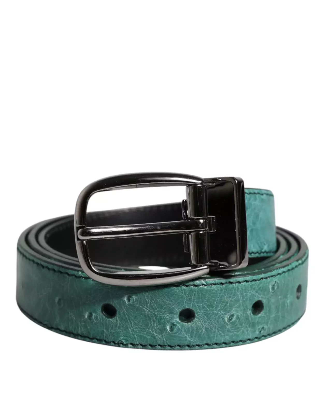 Ostrich Leather Belt Buckle - Green / 80 cm