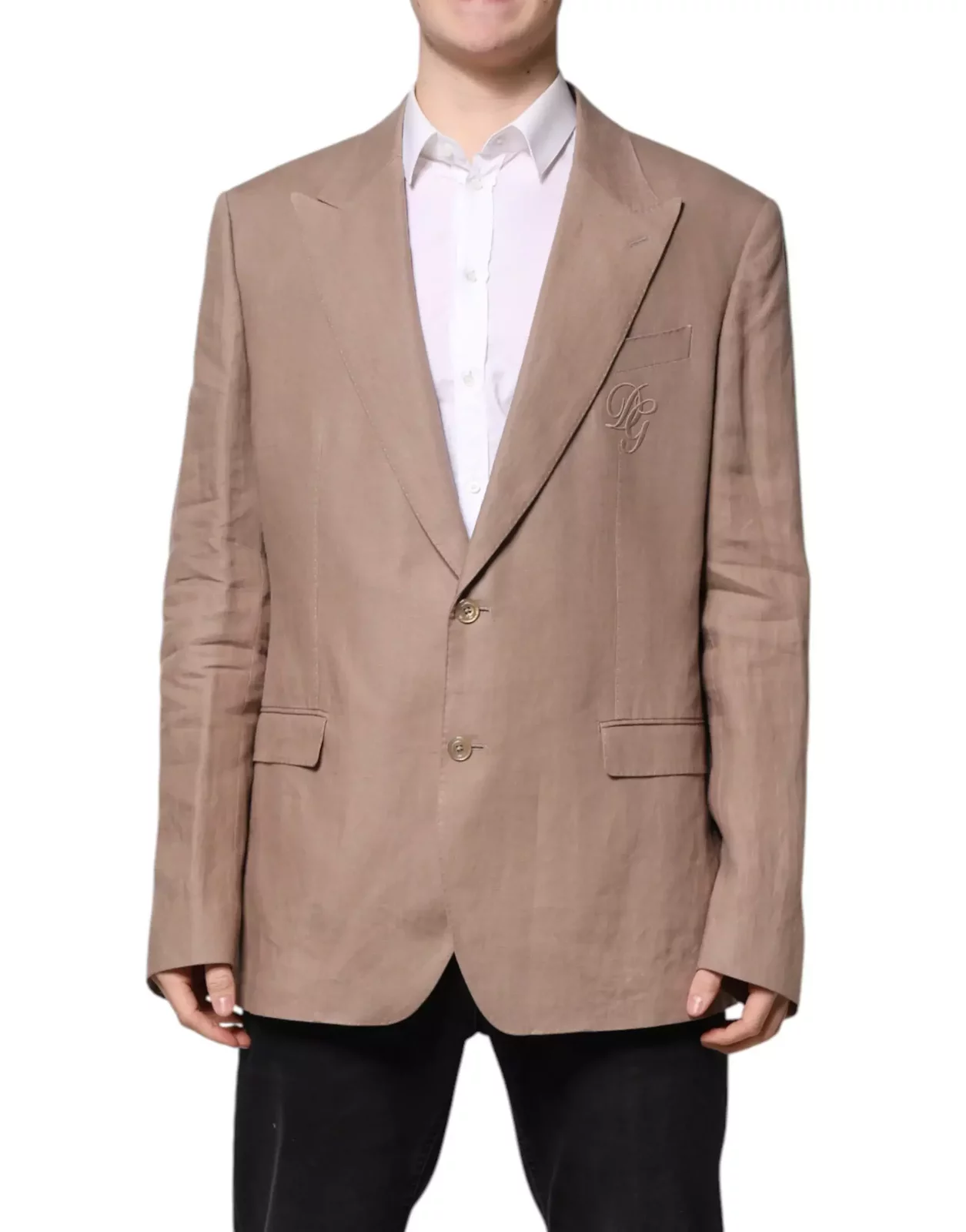 Linen Blazer Embroidered Logo - Brown / IT58 | 3XL