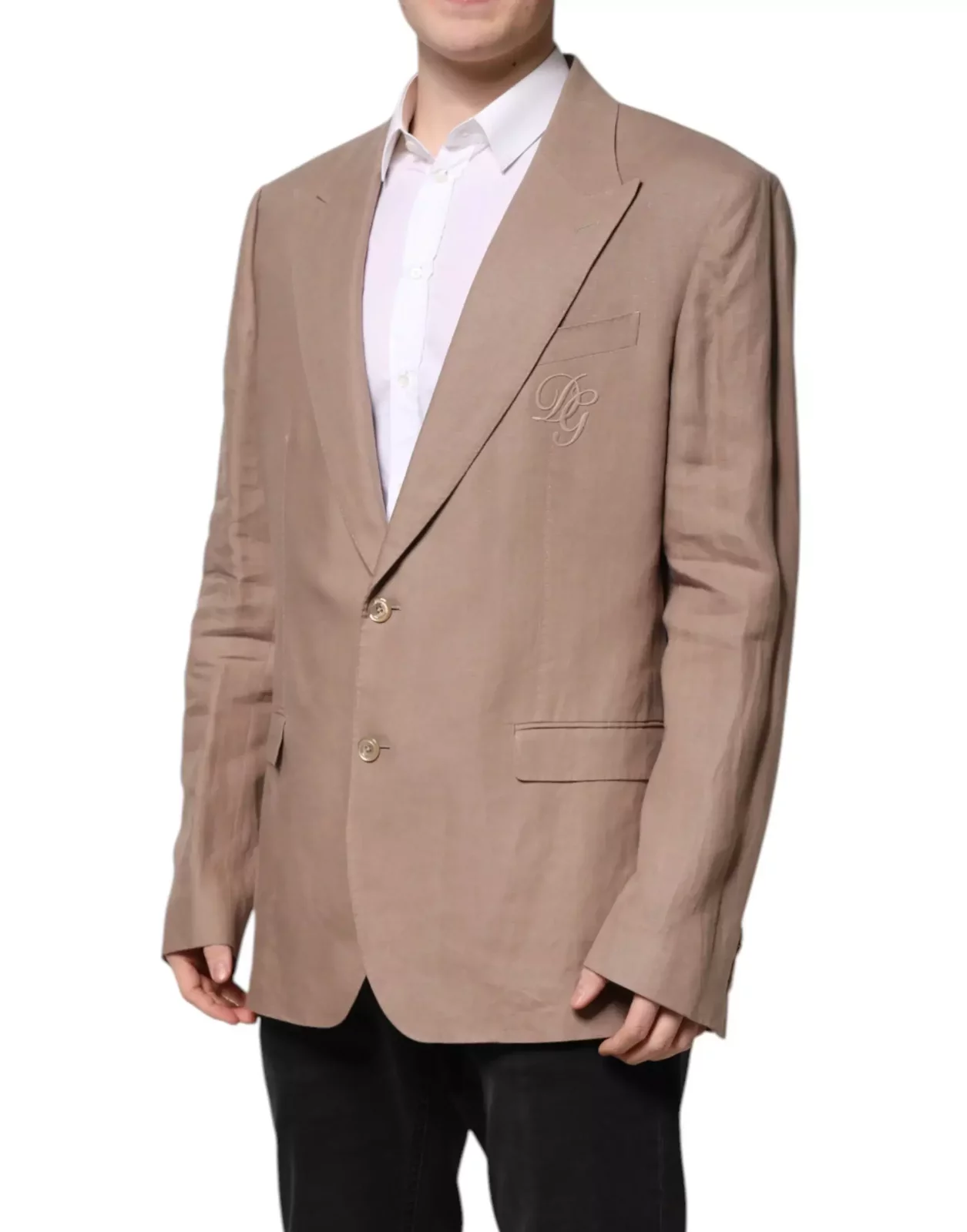 Linen Blazer Embroidered Logo - Brown / IT58 | 3XL