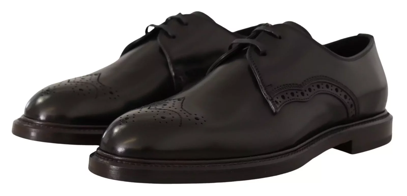 Leather Derby Brogue Oxfords - Black / EU39/US6