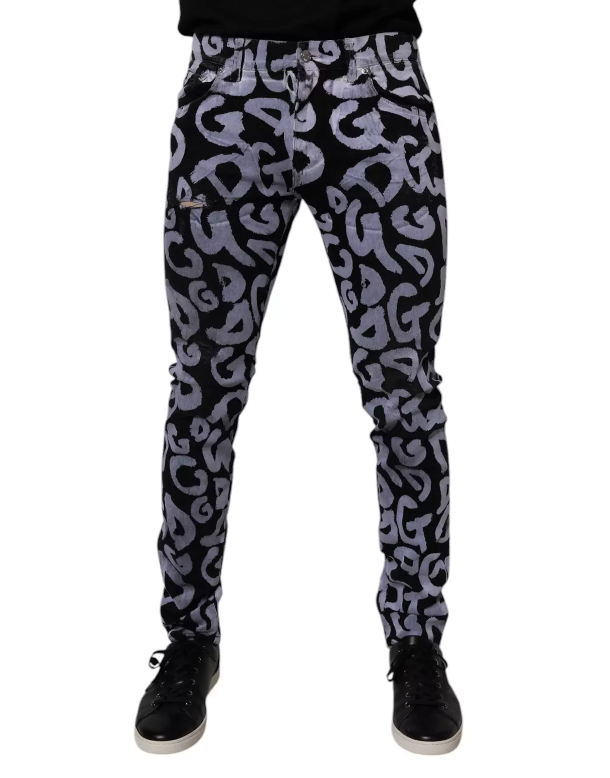 Skinny Graffiti Print Jeans - Black / IT48 | M