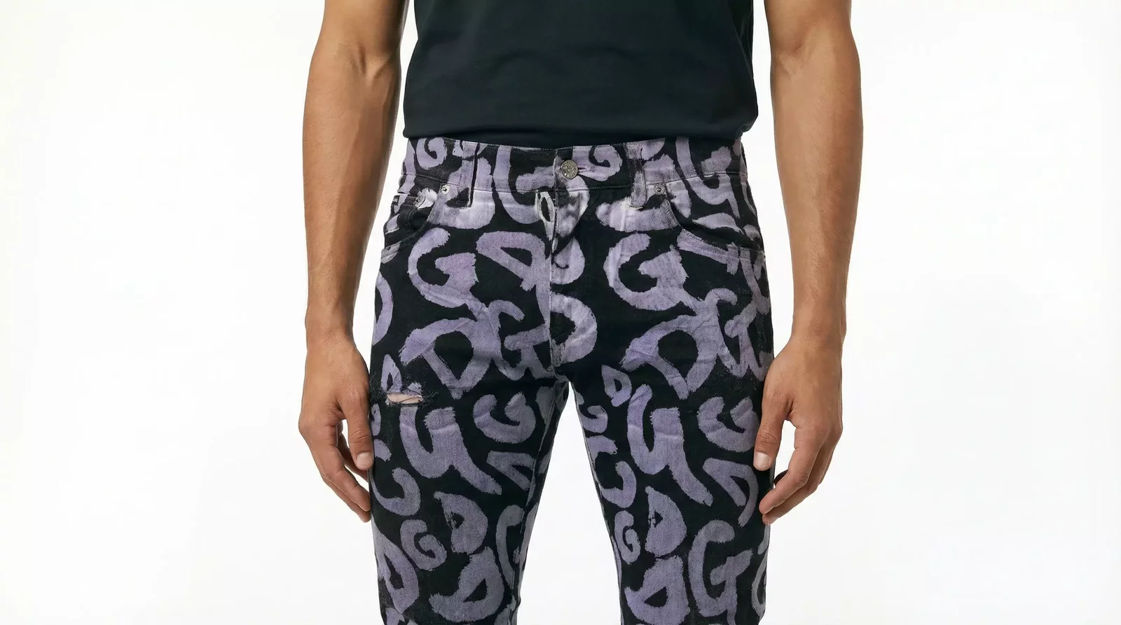 Skinny Graffiti Print Jeans - Black / IT48 | M