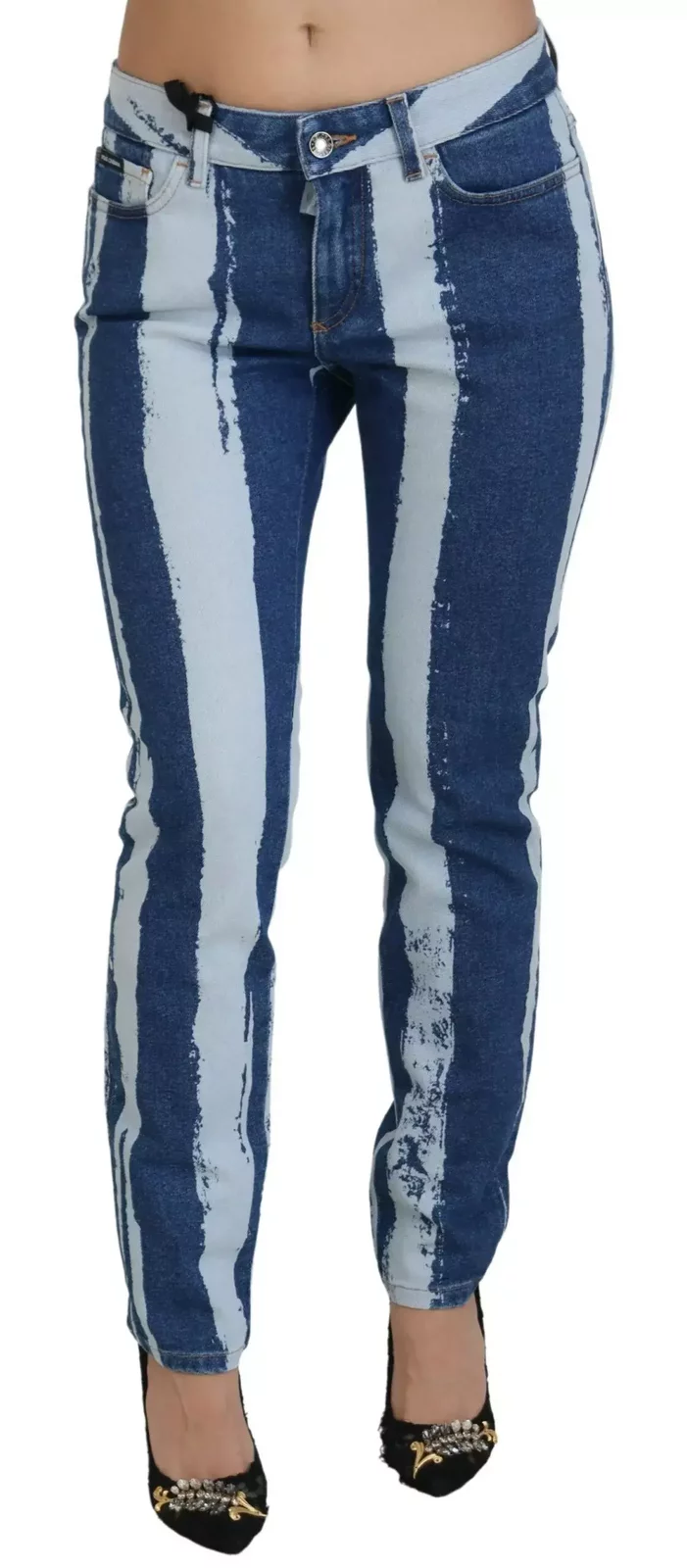 MidRise Skinny Jeans Vertical Paint Splatter - Blue / IT42|M