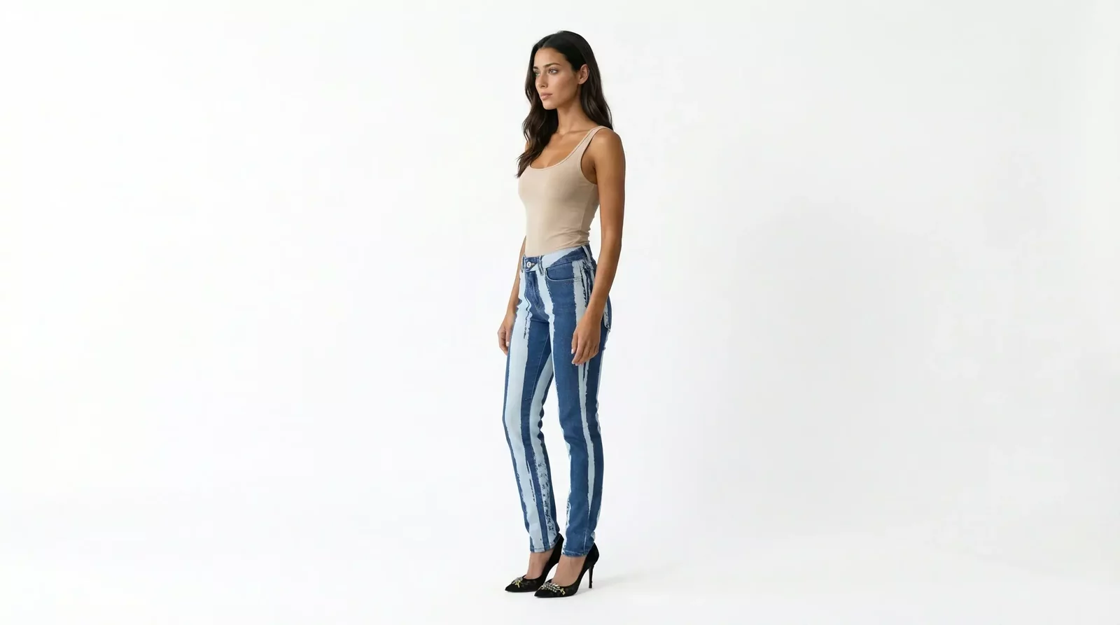 MidRise Skinny Jeans Vertical Paint Splatter - Blue / IT42|M