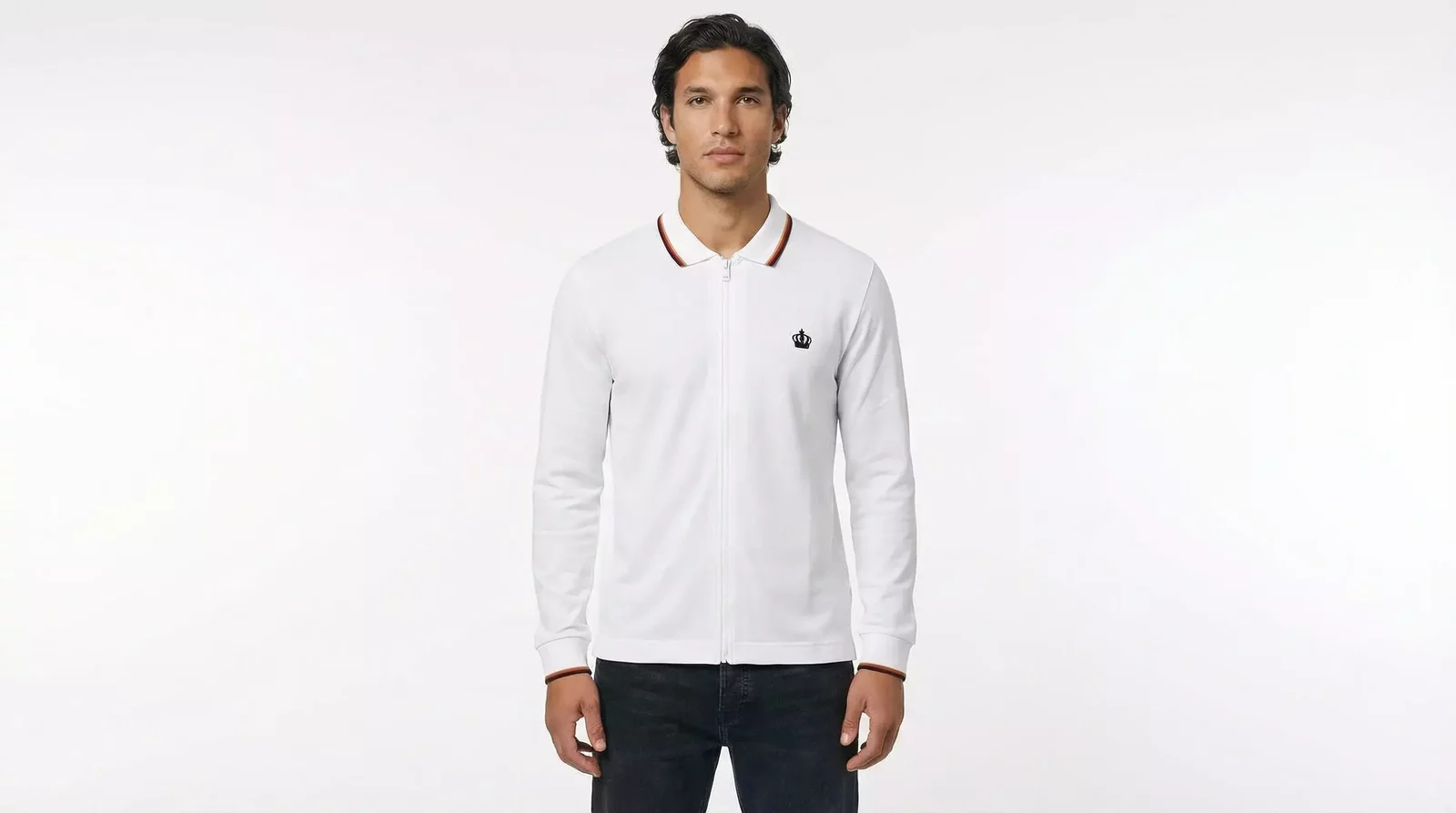 Long Sleeve Zip Polo Shirt Crown Detail - White / IT44 | XS