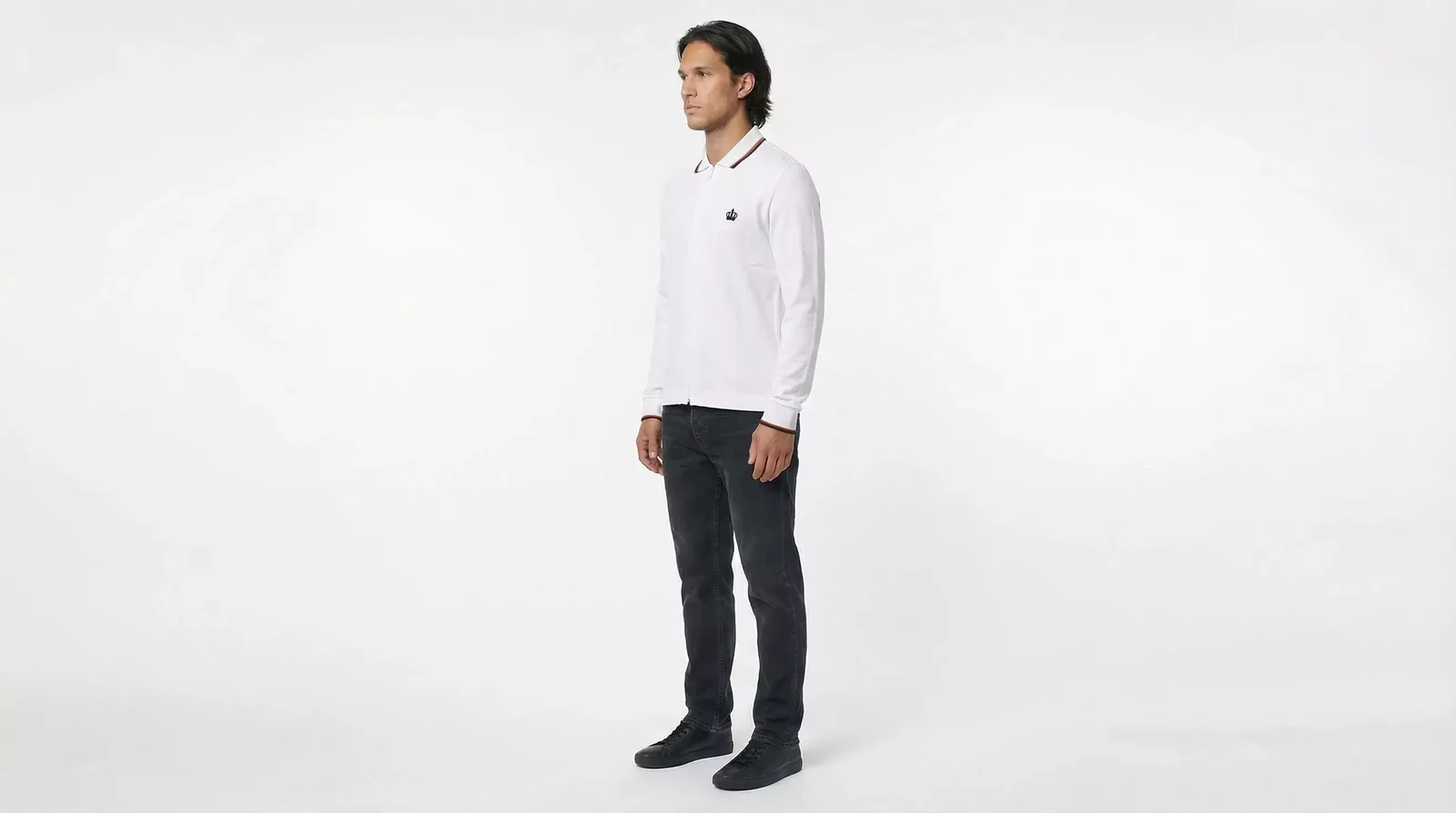 Long Sleeve Zip Polo Shirt Crown Detail - White / IT44 | XS