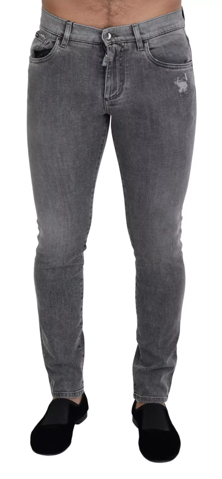 Slim Fit Distressed Jeans - Gray / IT44 | XS