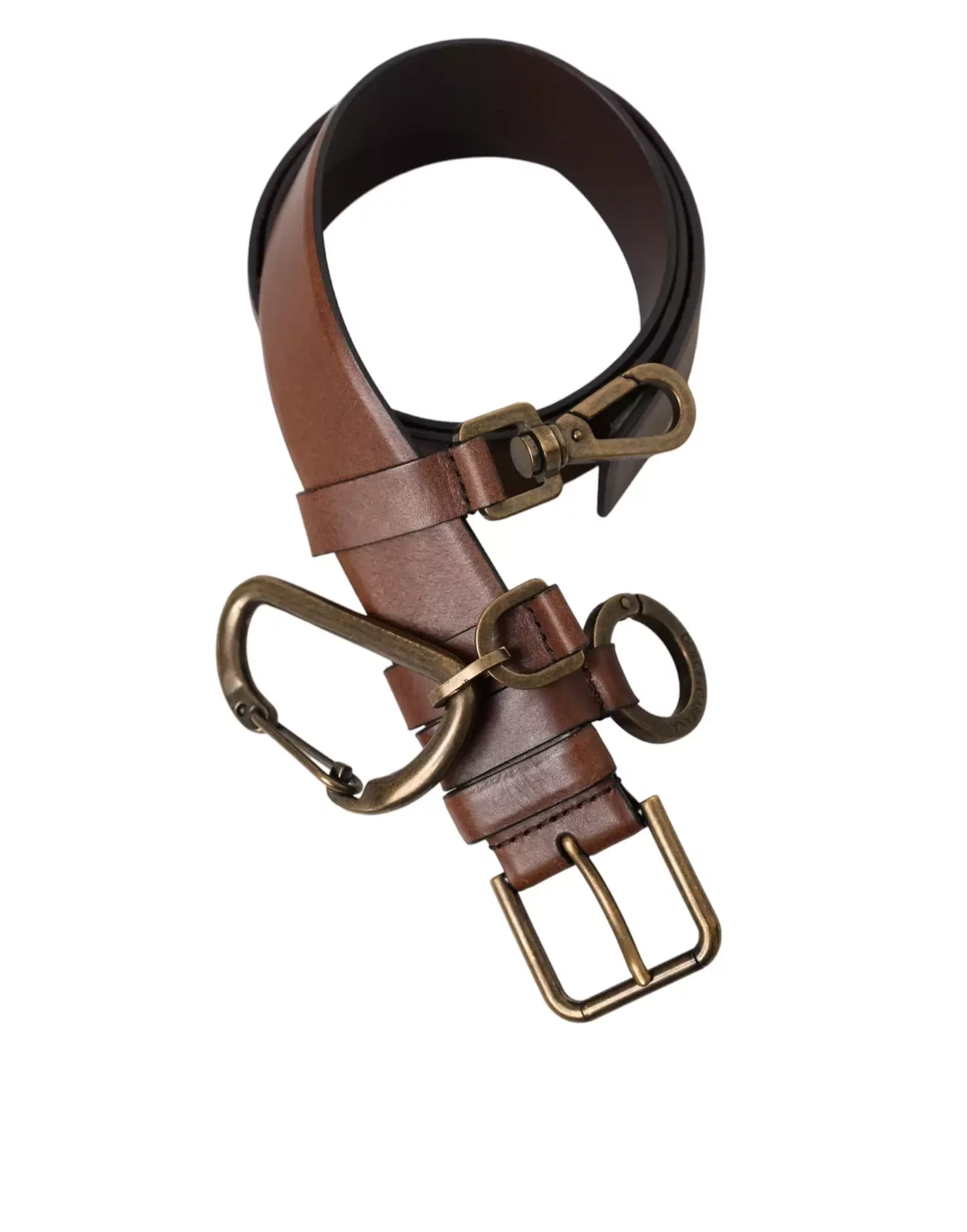 Leather Belt with Metal Detail - Brown / 90 cm / 36 Inches