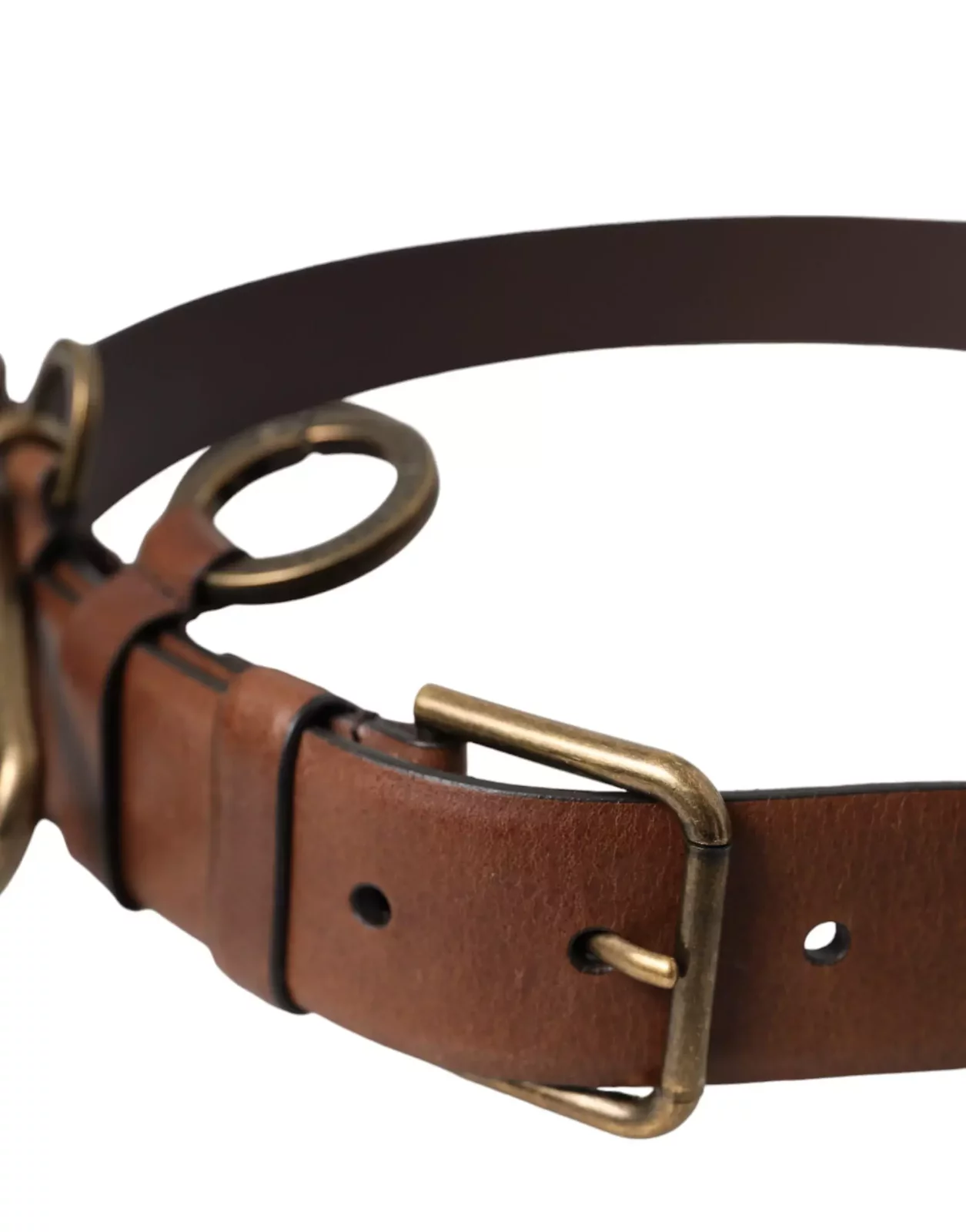 Leather Belt with Metal Detail - Brown / 90 cm / 36 Inches