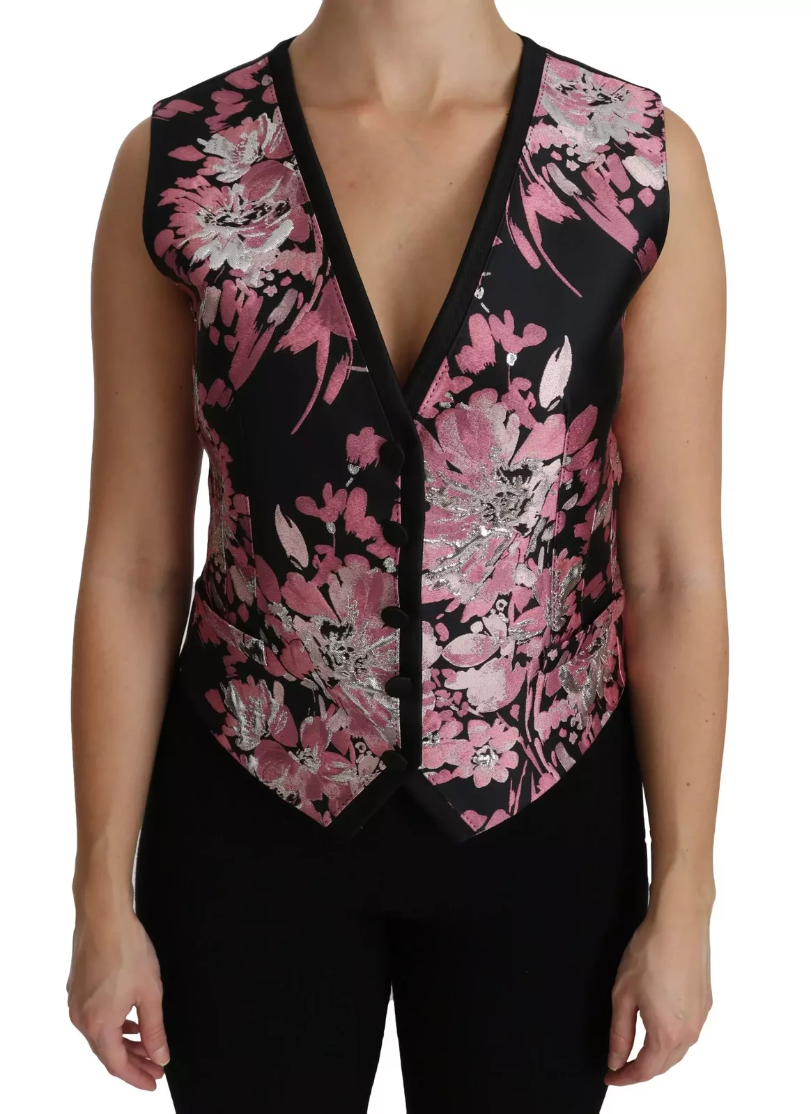 Floral Brocade Vest TSH4286 - Black / IT38|XS