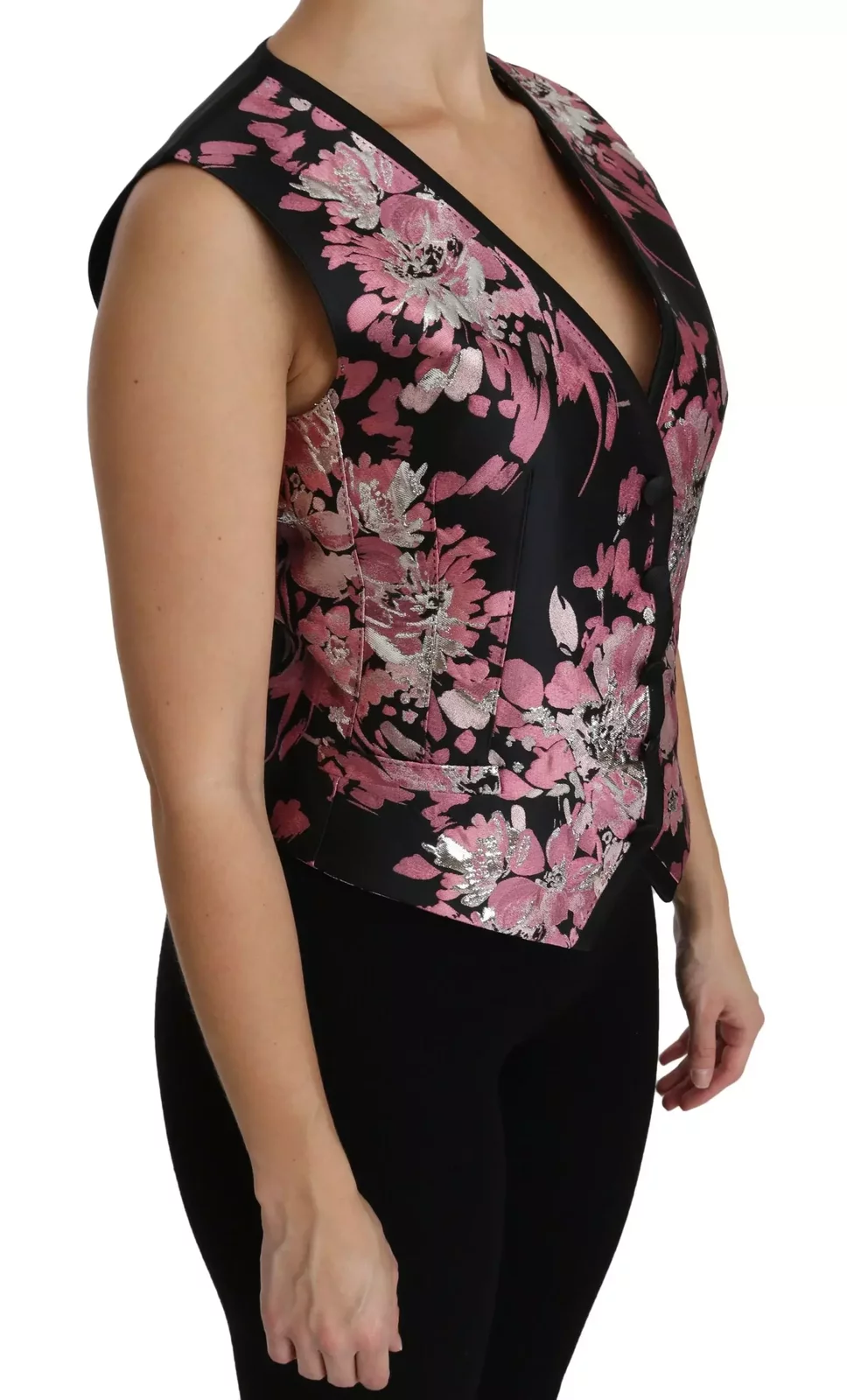 Floral Brocade Vest TSH4286 - Black / IT38|XS