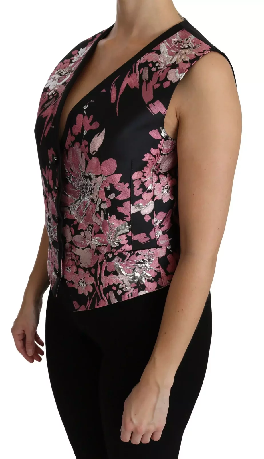 Floral Brocade Vest TSH4286 - Black / IT38|XS