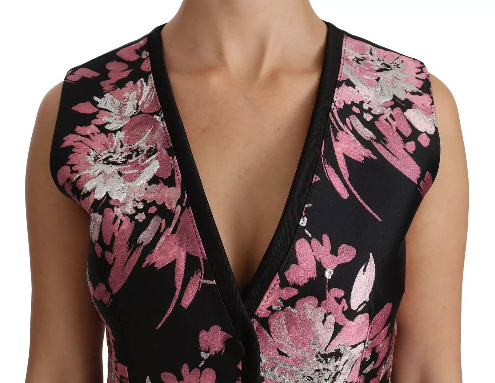 Floral Brocade Vest TSH4286 - Black / IT38|XS