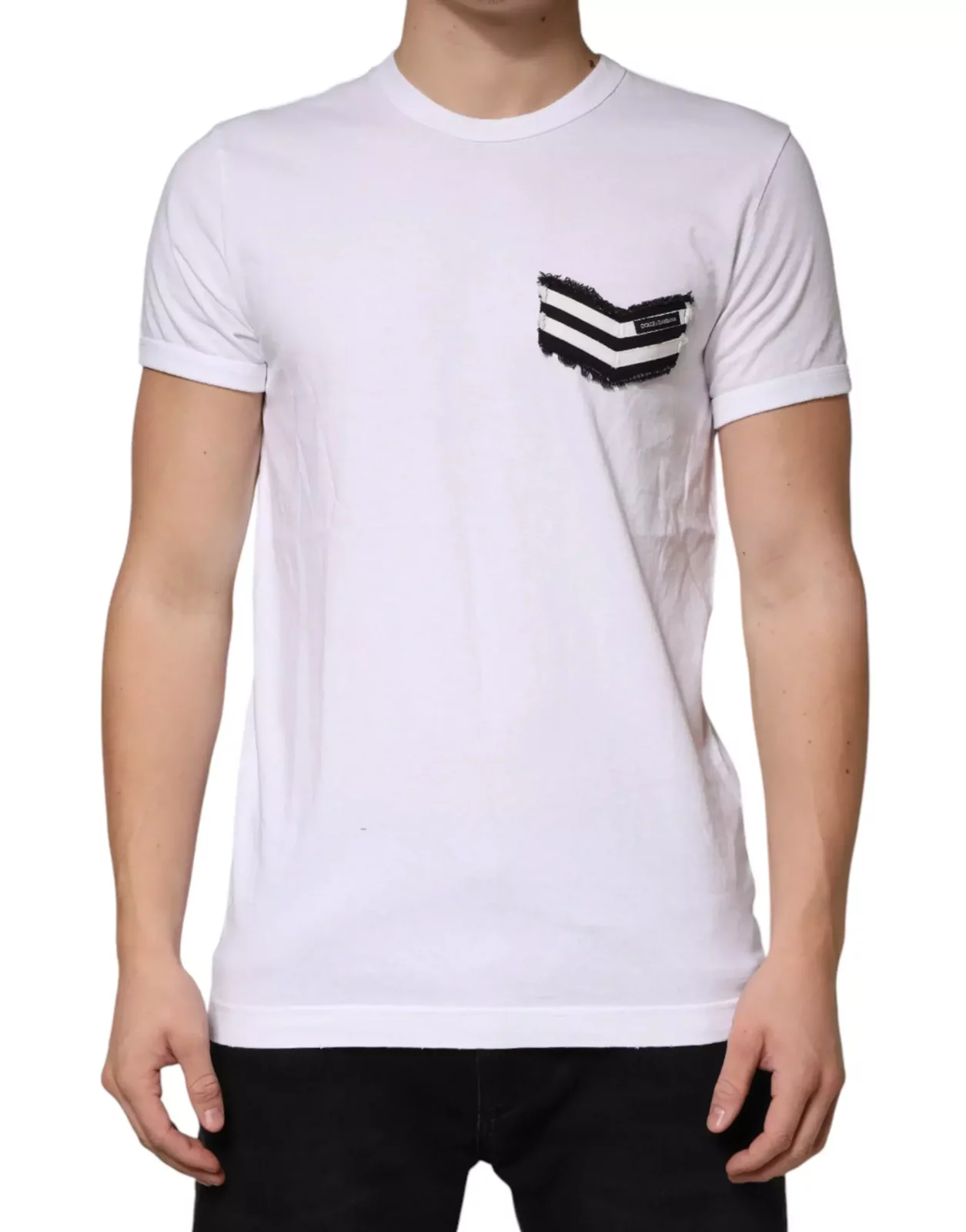 Striped Cotton Crew Neck Tee - White / IT52 | XL