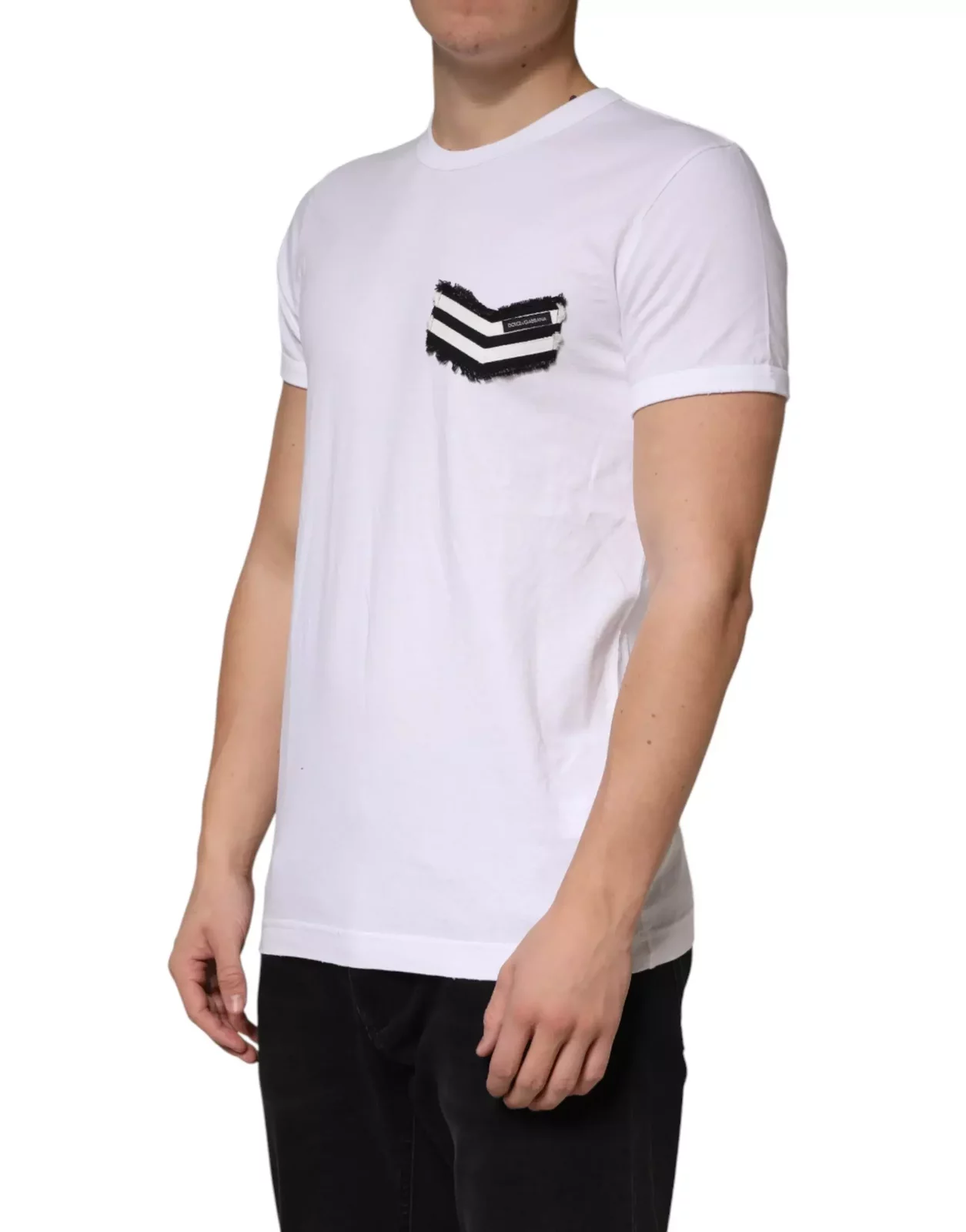 Striped Cotton Crew Neck Tee - White / IT52 | XL