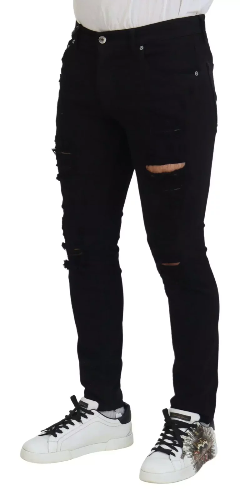 Ripped Slim Fit Jeans - Black / IT48 | M