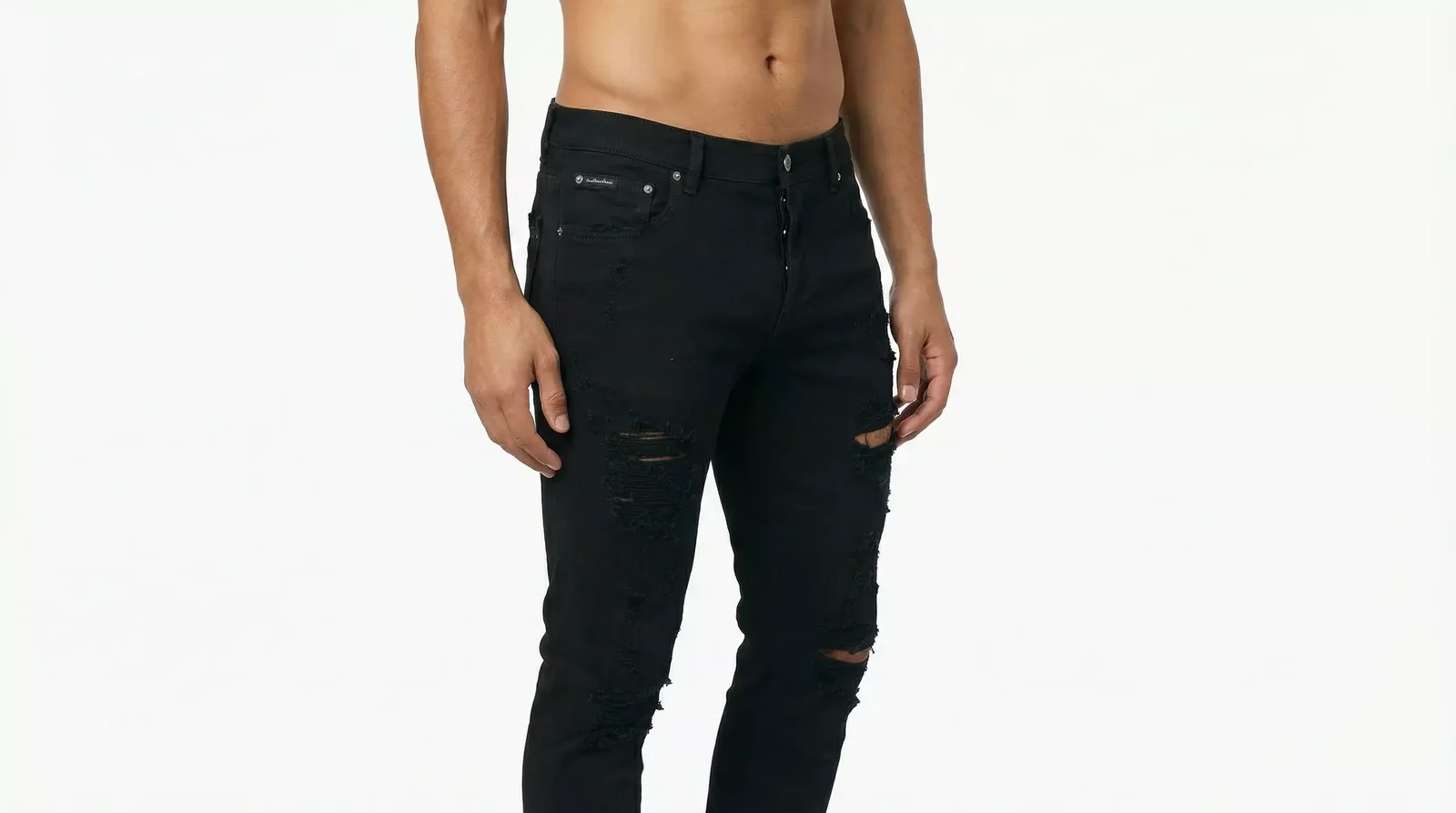Ripped Slim Fit Jeans - Black / IT48 | M