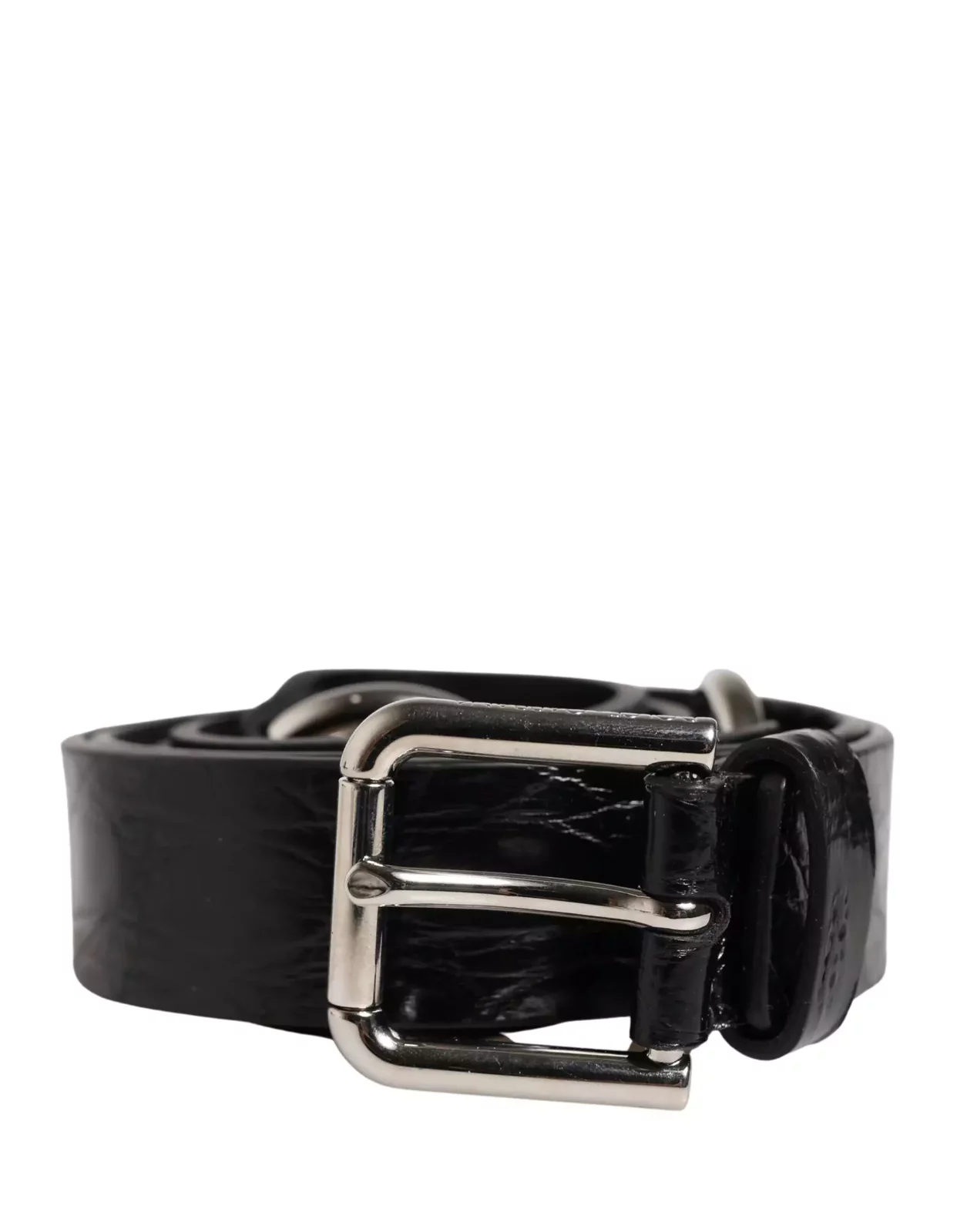 Exotic Leather Belt with Silver Metal Buckle - Black / 90 cm / 36 Inches