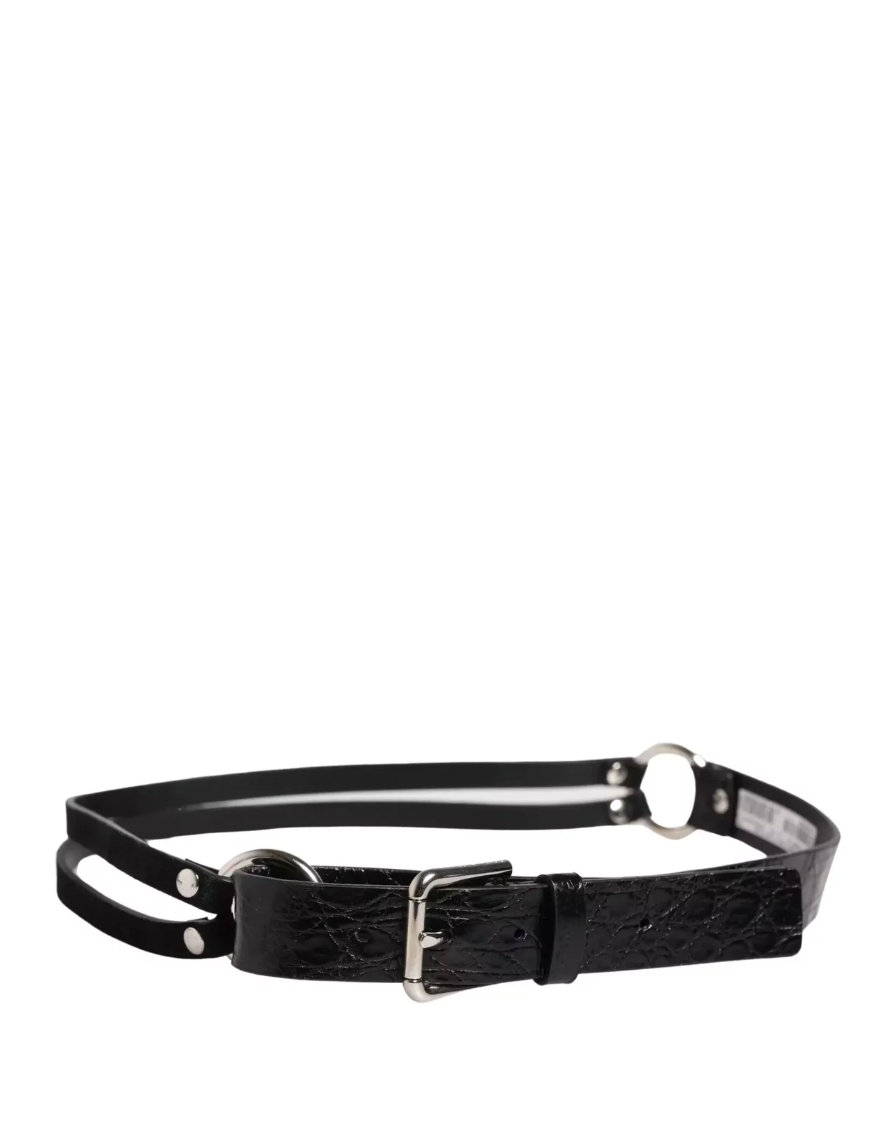 Exotic Leather Belt with Silver Metal Buckle - Black / 90 cm / 36 Inches