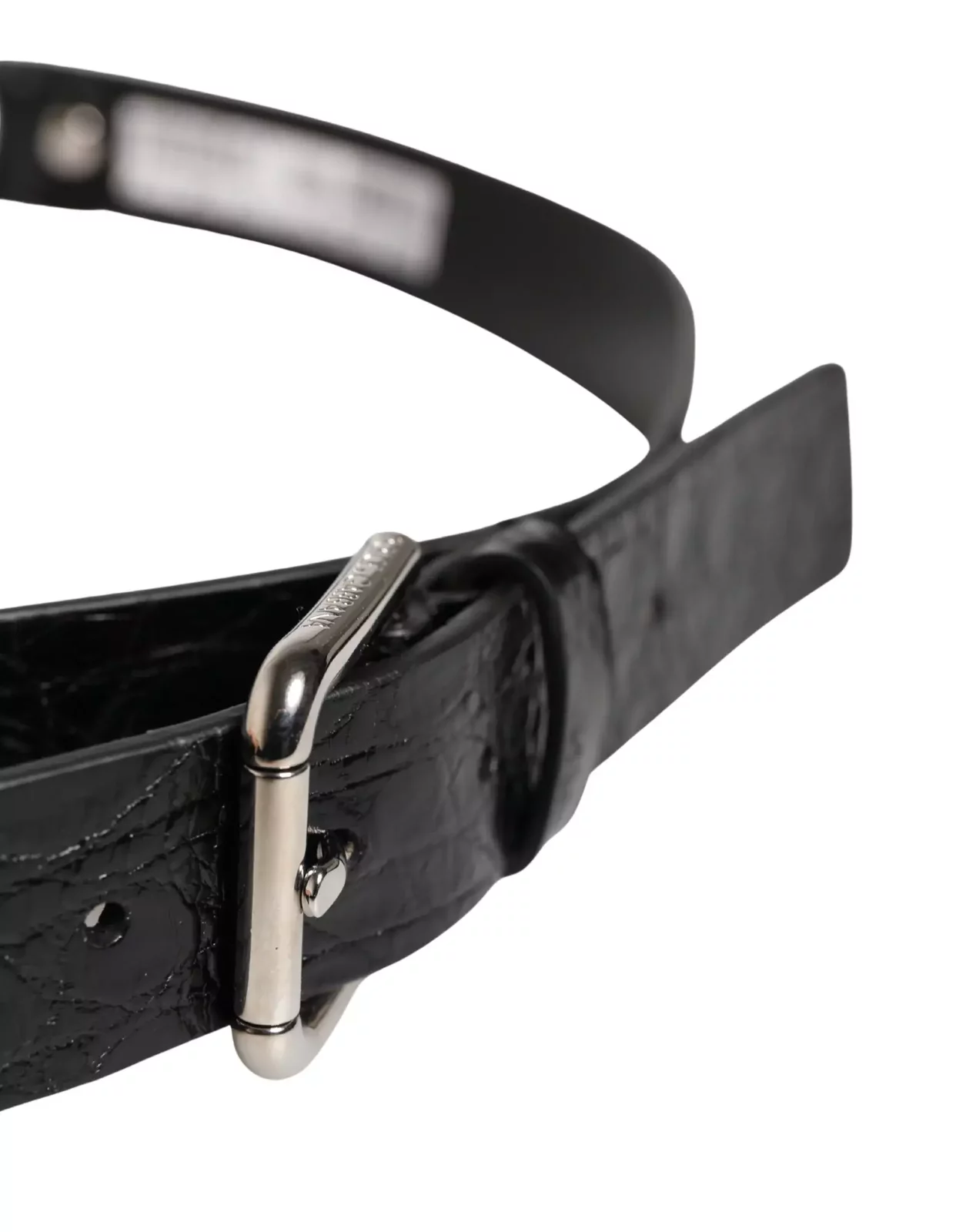 Exotic Leather Belt with Silver Metal Buckle - Black / 90 cm / 36 Inches