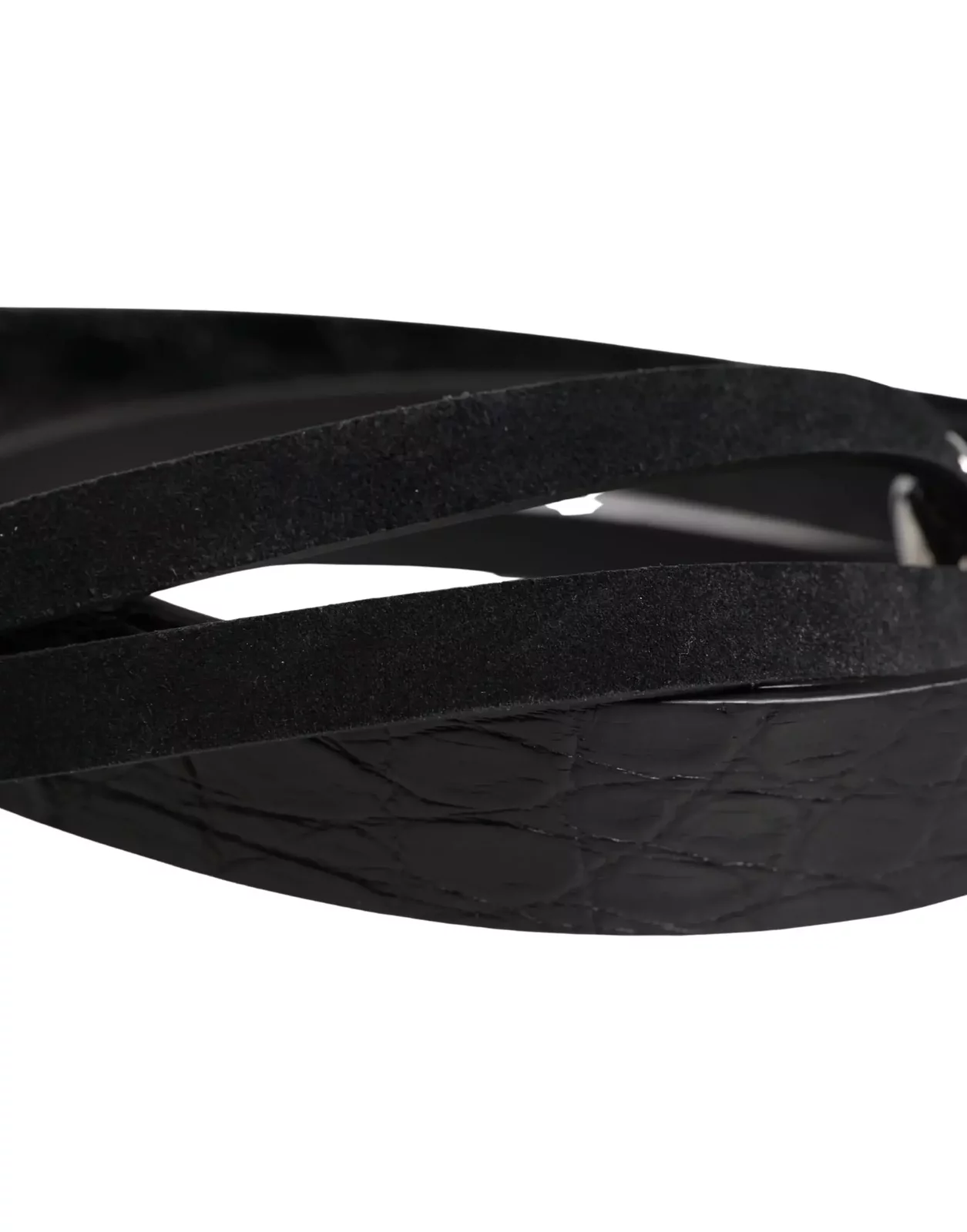 Exotic Leather Belt with Silver Metal Buckle - Black / 90 cm / 36 Inches