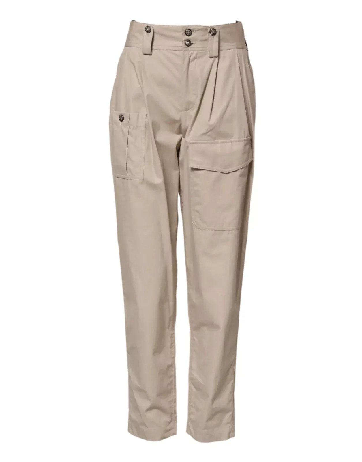 High Waisted Cotton Tapered Pants - Beige / IT36|XXS
