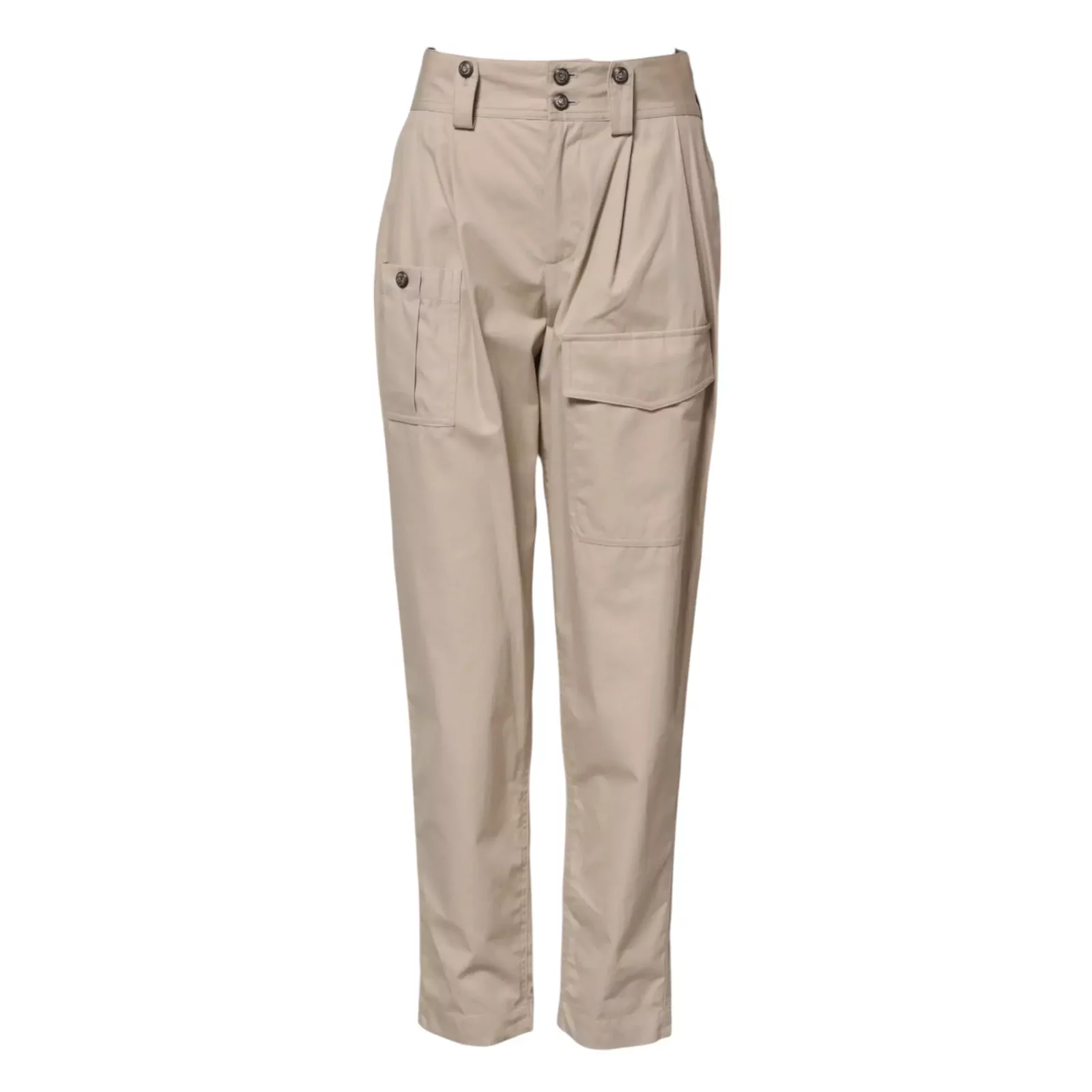 High Waisted Cotton Tapered Pants - Beige / IT36|XXS