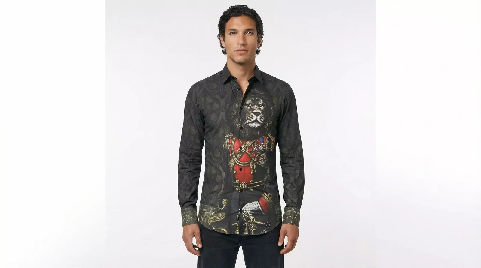Lion Print Dress Shirt - Black / IT37 | XS