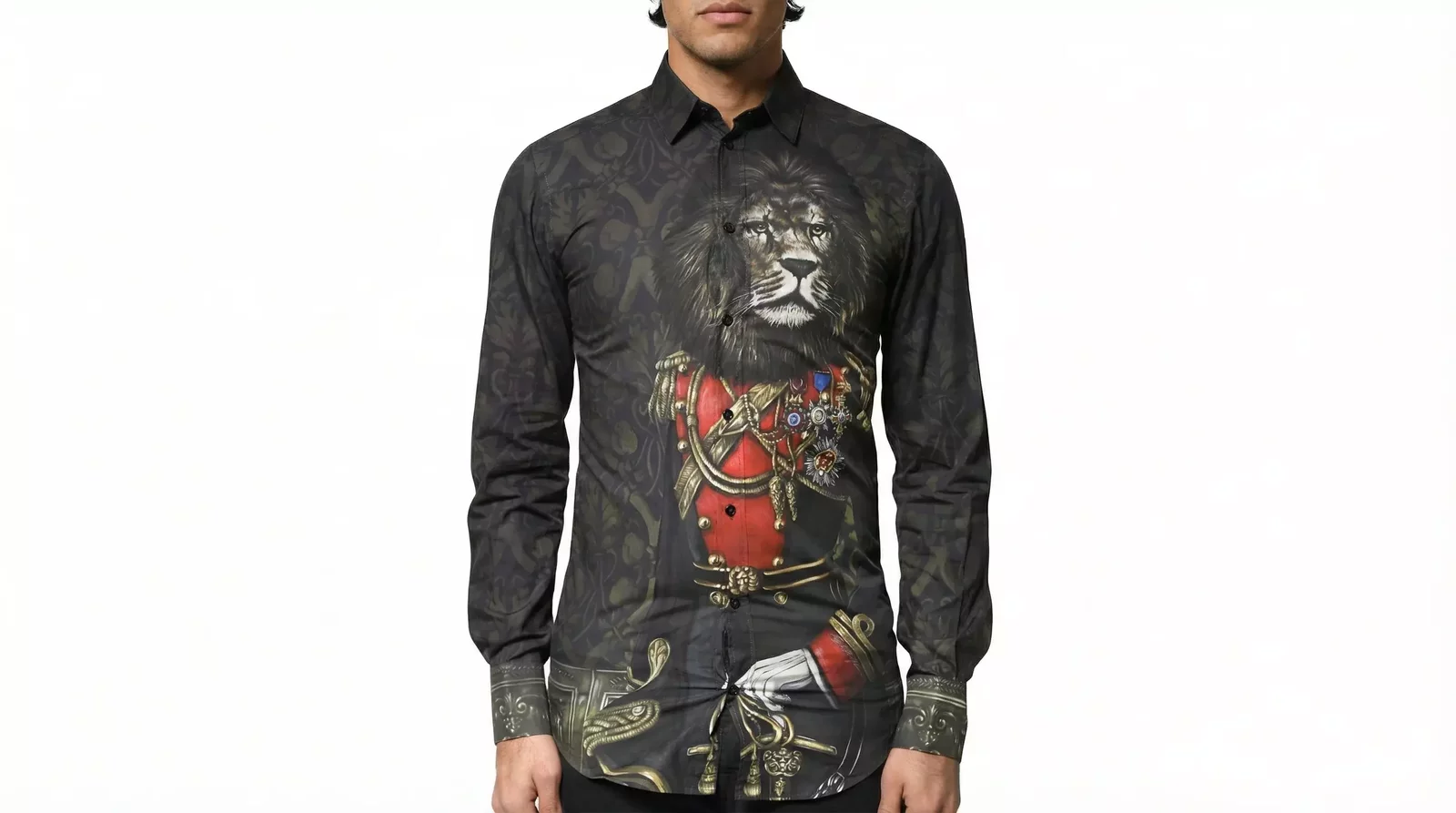 Lion Print Dress Shirt - Black / IT37 | XS