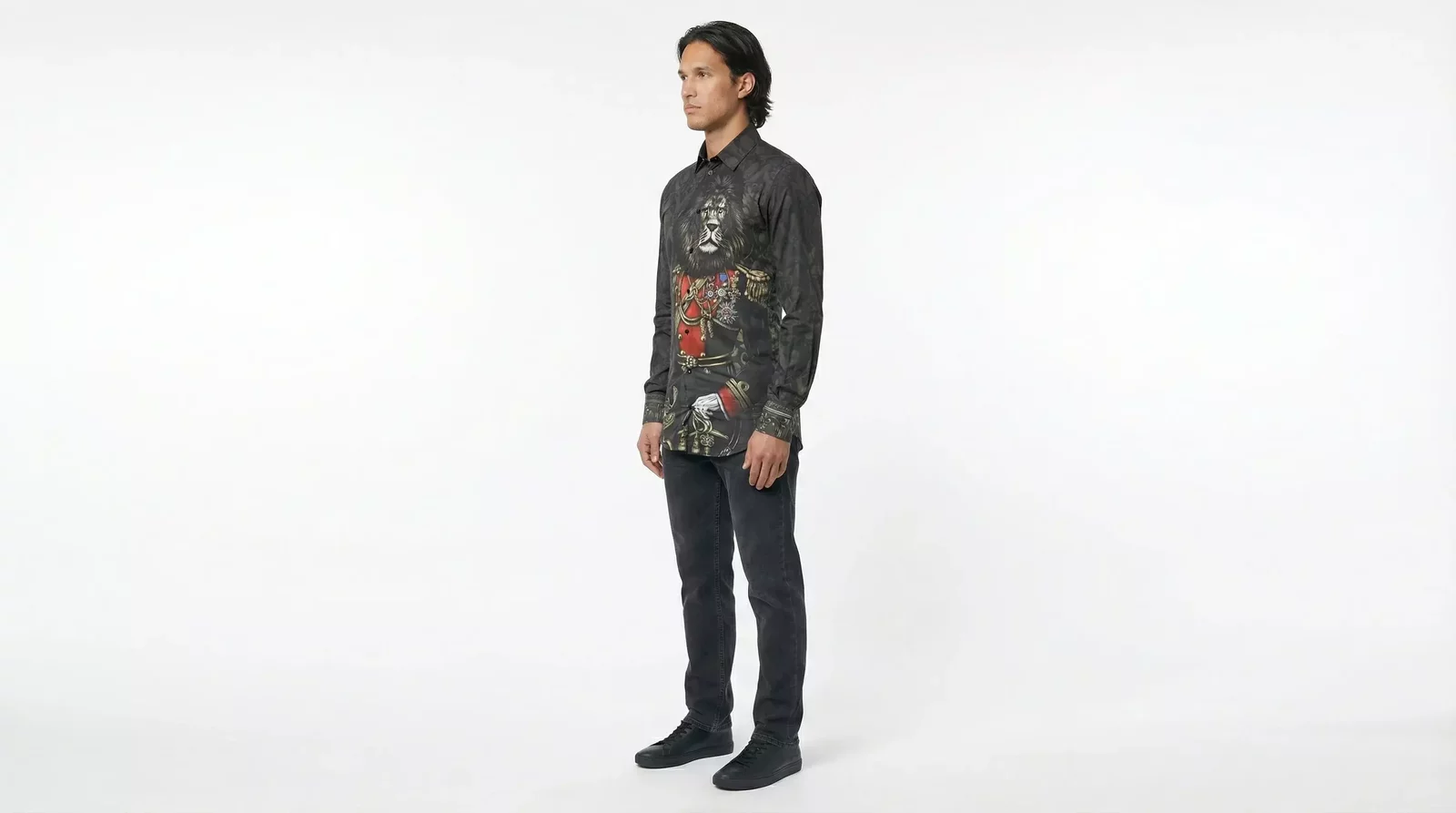 Lion Print Dress Shirt - Black / IT37 | XS