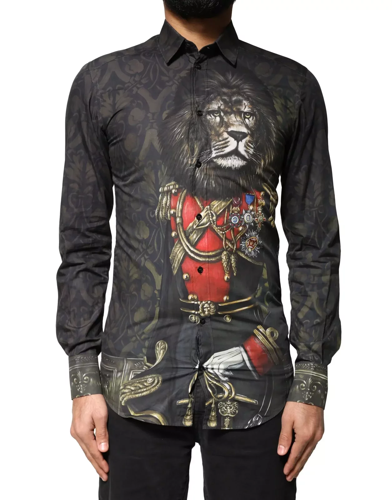 Lion Print Dress Shirt - Black / IT37 | XS