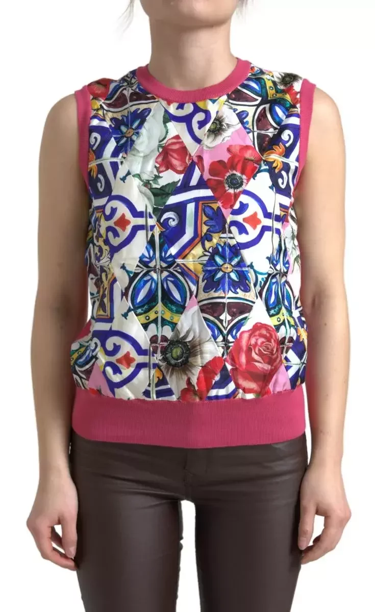 Floral Quilted Sleeveless Top - Multicolor / IT36|XXS