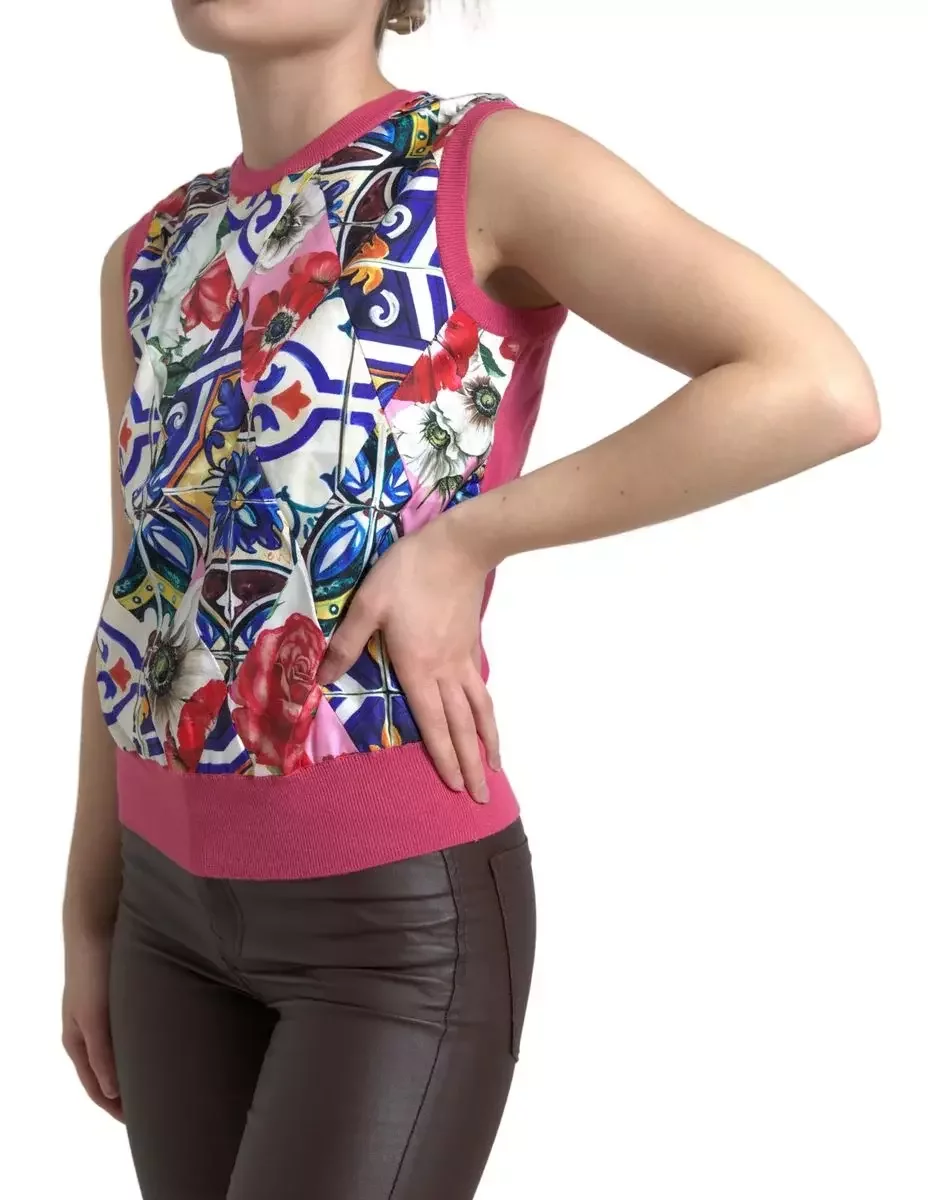 Floral Quilted Sleeveless Top - Multicolor / IT36|XXS