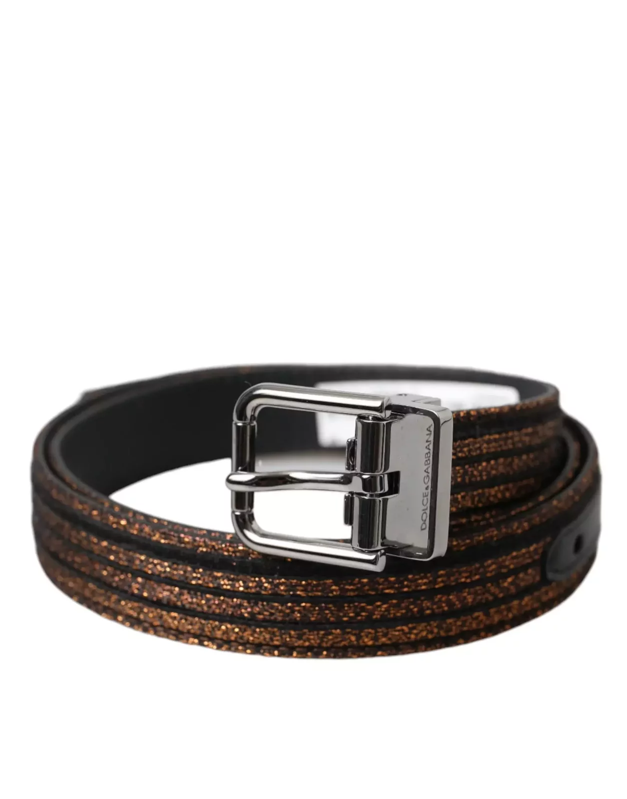 Metallic Leather Belt Brown - Gold / 90 cm / 36 Inches