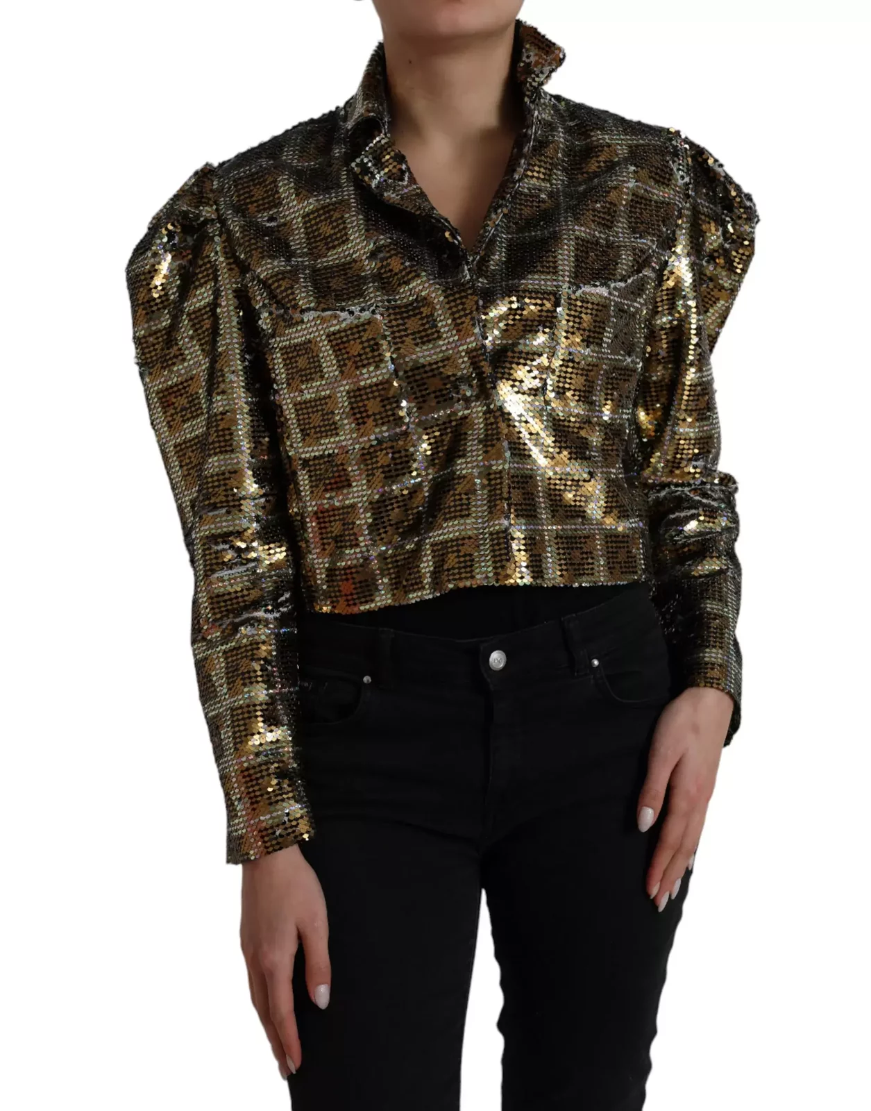 Sequin Blouse Long Sleeves Collared - Multicolor / 40 IT