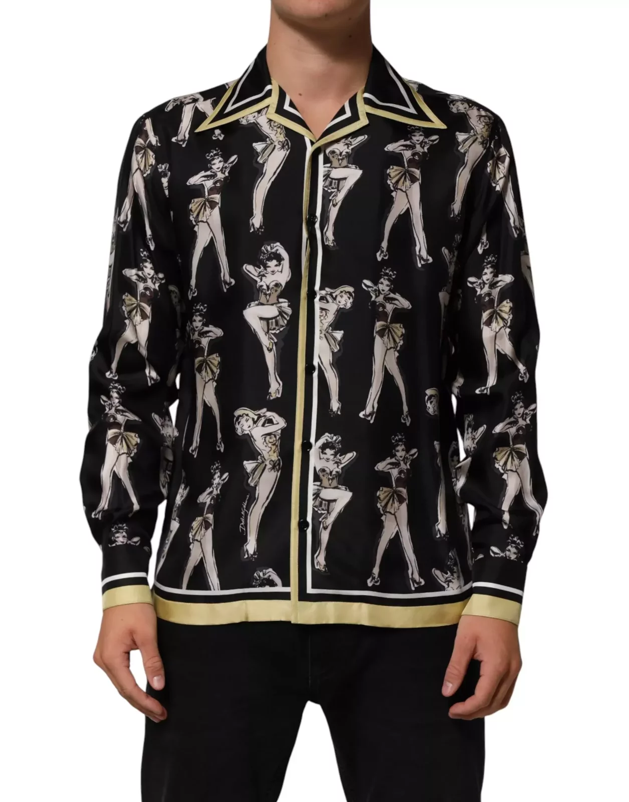 Silk Pin Up Printed Button Down Shirt - Black / IT38 | XS