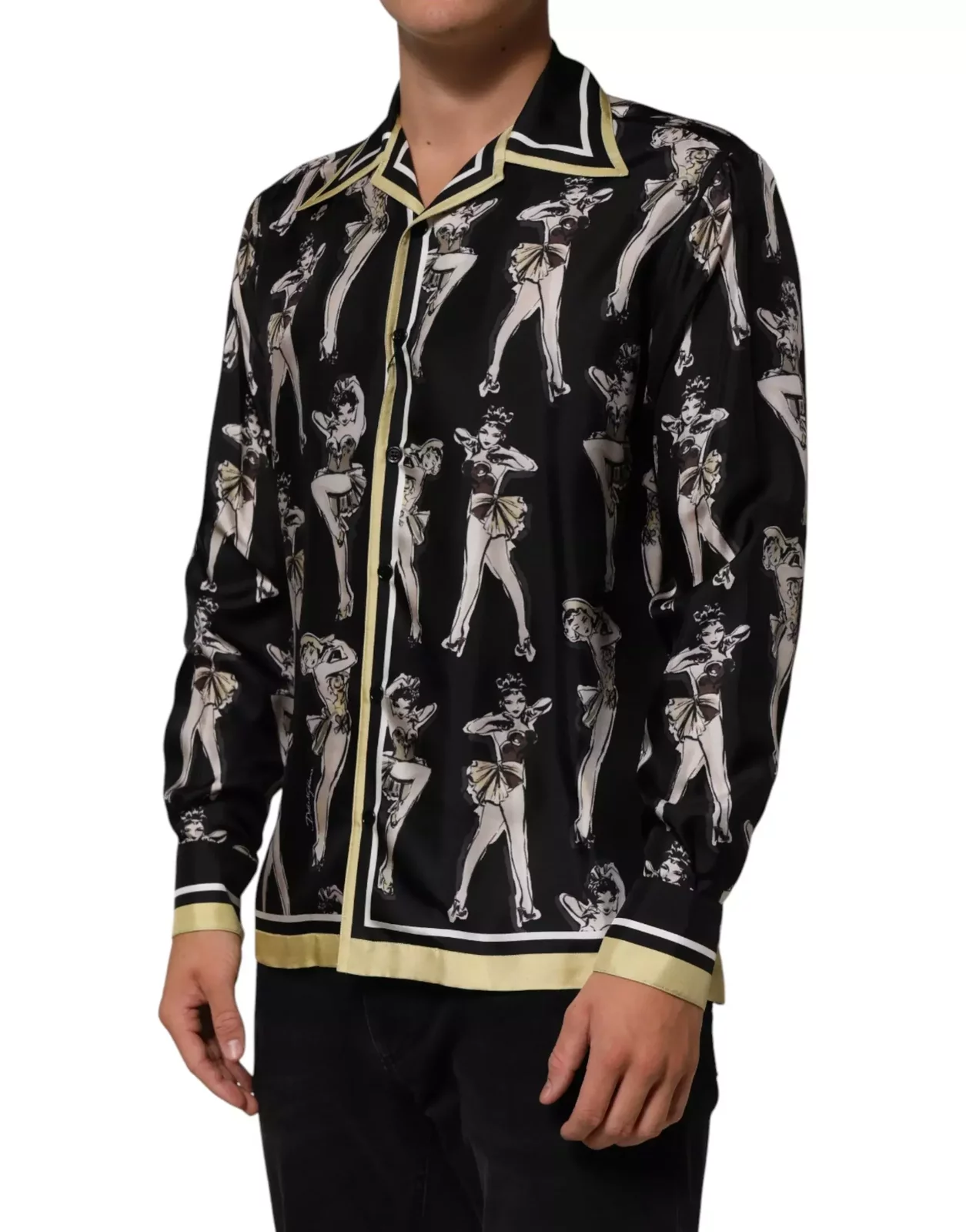 Silk Pin Up Printed Button Down Shirt - Black / IT38 | XS