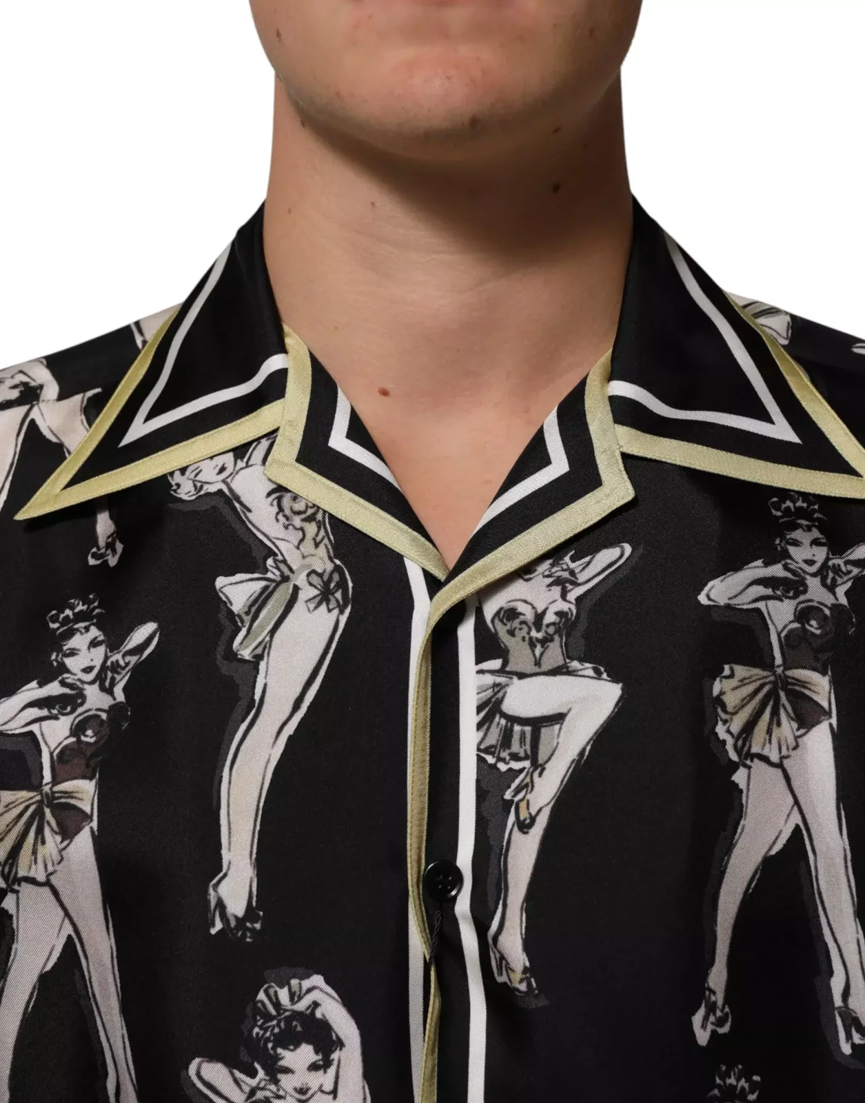 Silk Pin Up Printed Button Down Shirt - Black / IT38 | XS