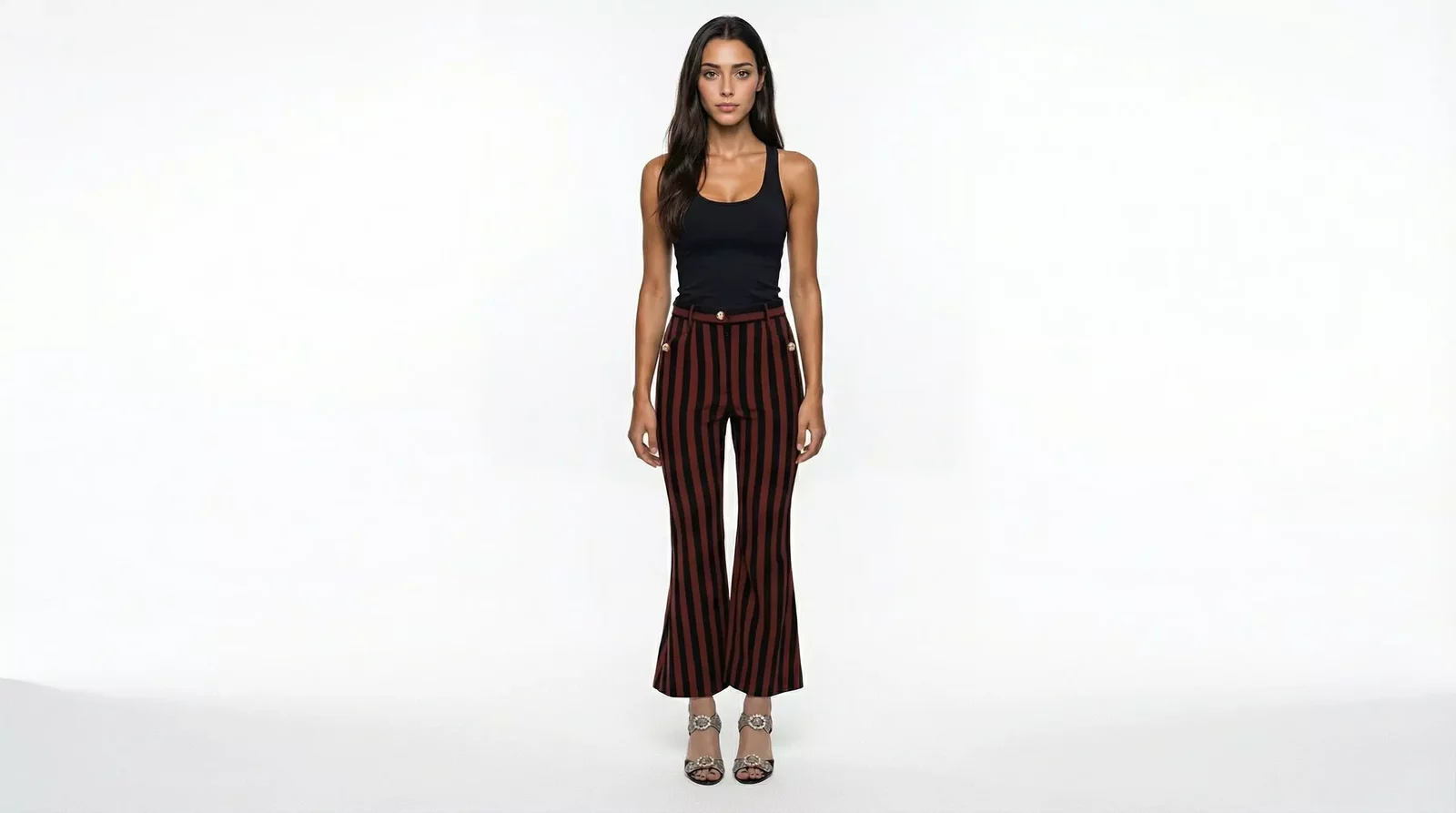 Vertical Stripe Flare Trousers Model PAN70042FBB - Black / IT44|L
