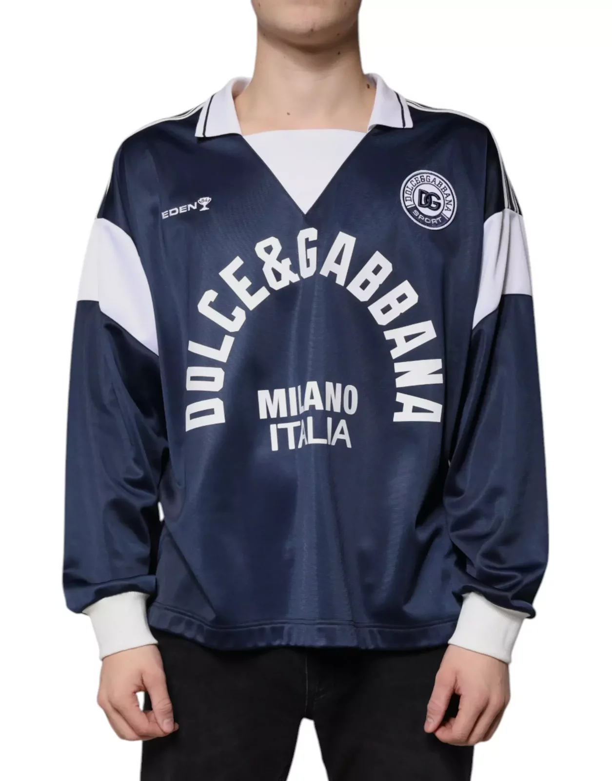 Long Sleeve Polo Shirt Milan Italia - Blue and White / IT48 | M